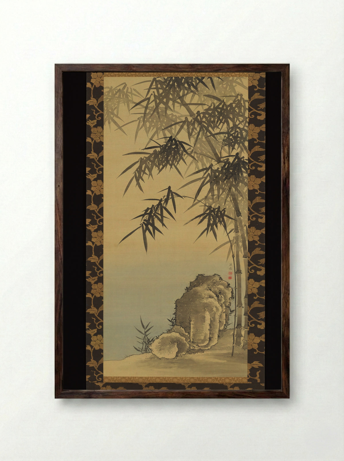 Bamboo and Rocks - Yanagisawa Kien - Framed Print Dark Wood