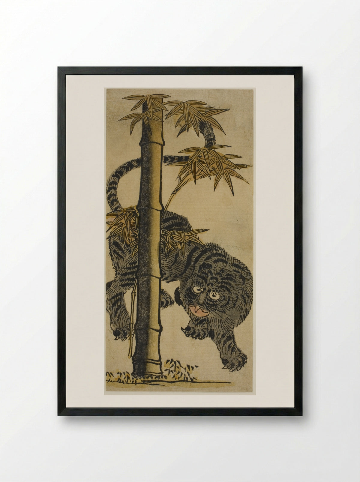 Bamboo and Tiger - Nishimura Shigenaga - Framed Print Black