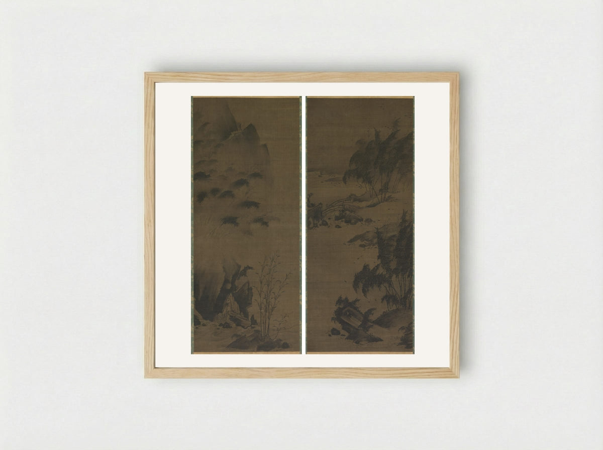 Bamboo in Rain; Bamboo in Wind - Genga - Framed Print Wood