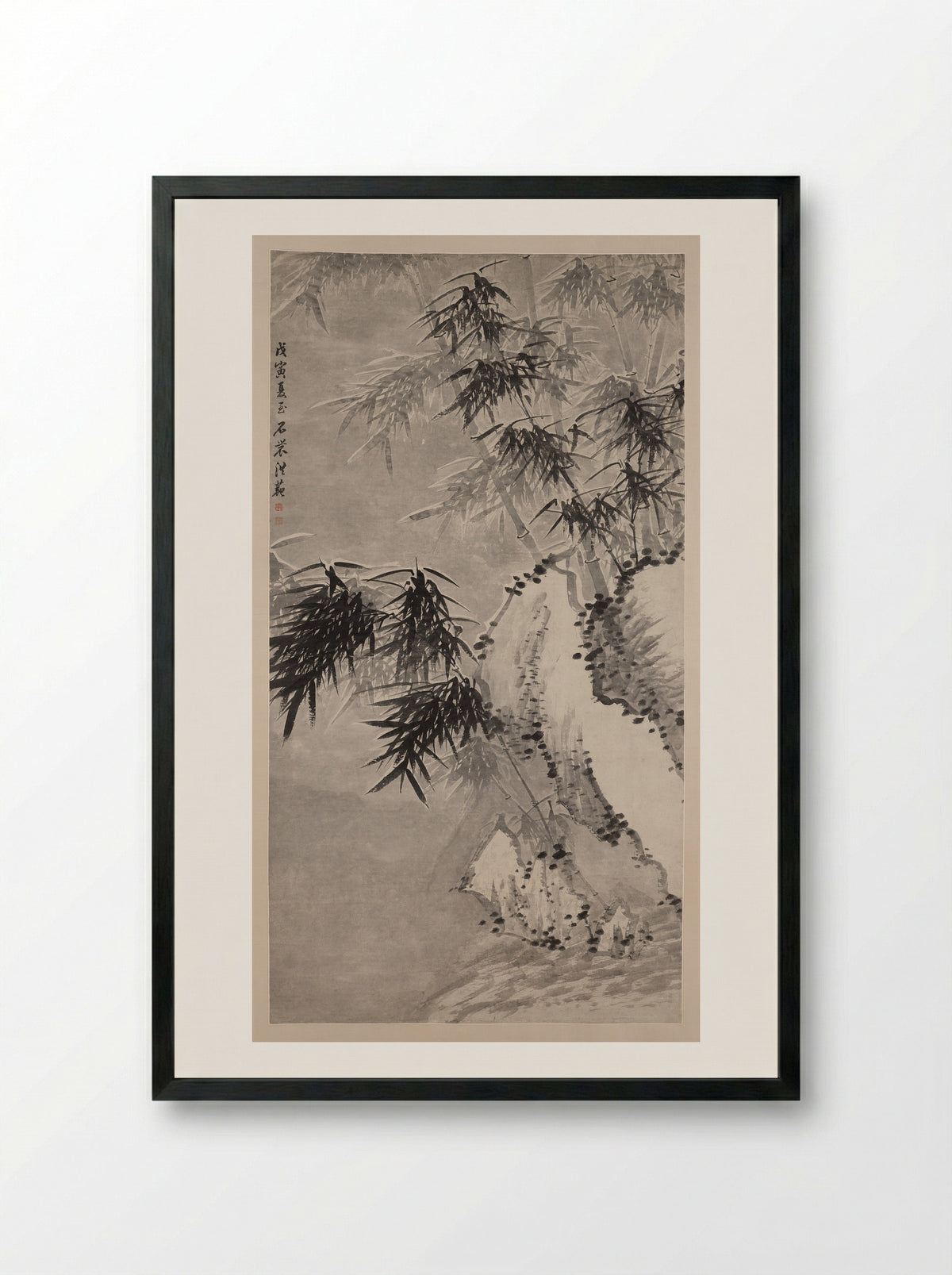 Bamboo in Snow - Hong Fan - Framed Print Black