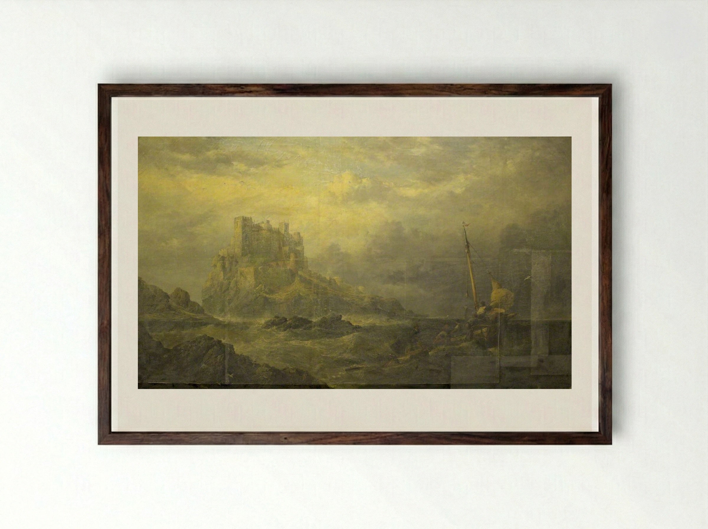 Bamburgh Castle - James Webb - Framed Print Dark Wood