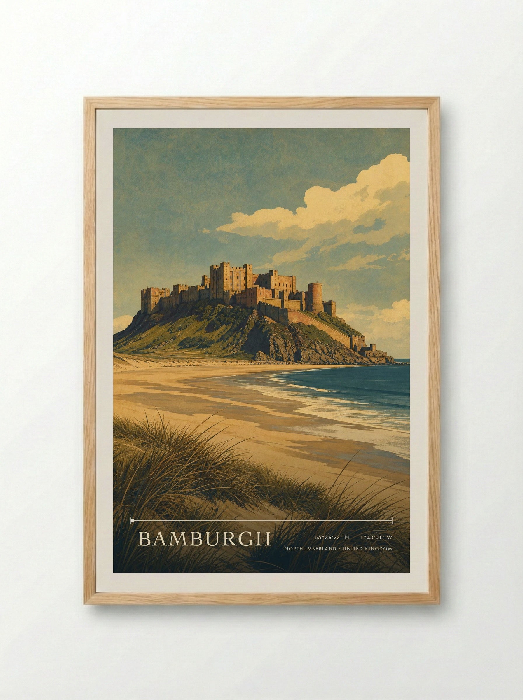 Bamburgh Northumberland United Kingdom Travel Poster - Framed Print Wood