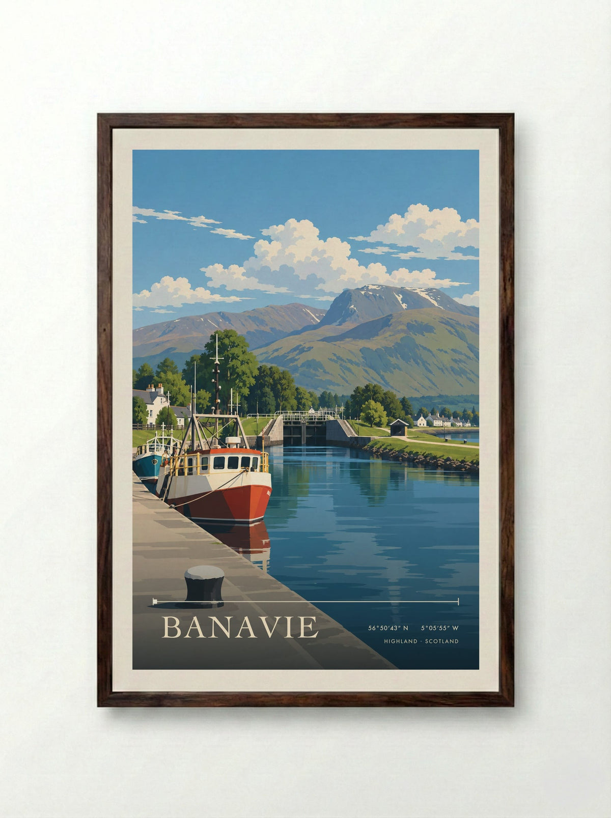 Banavie, Highland | Travel Poster - Framed Print Dark Wood