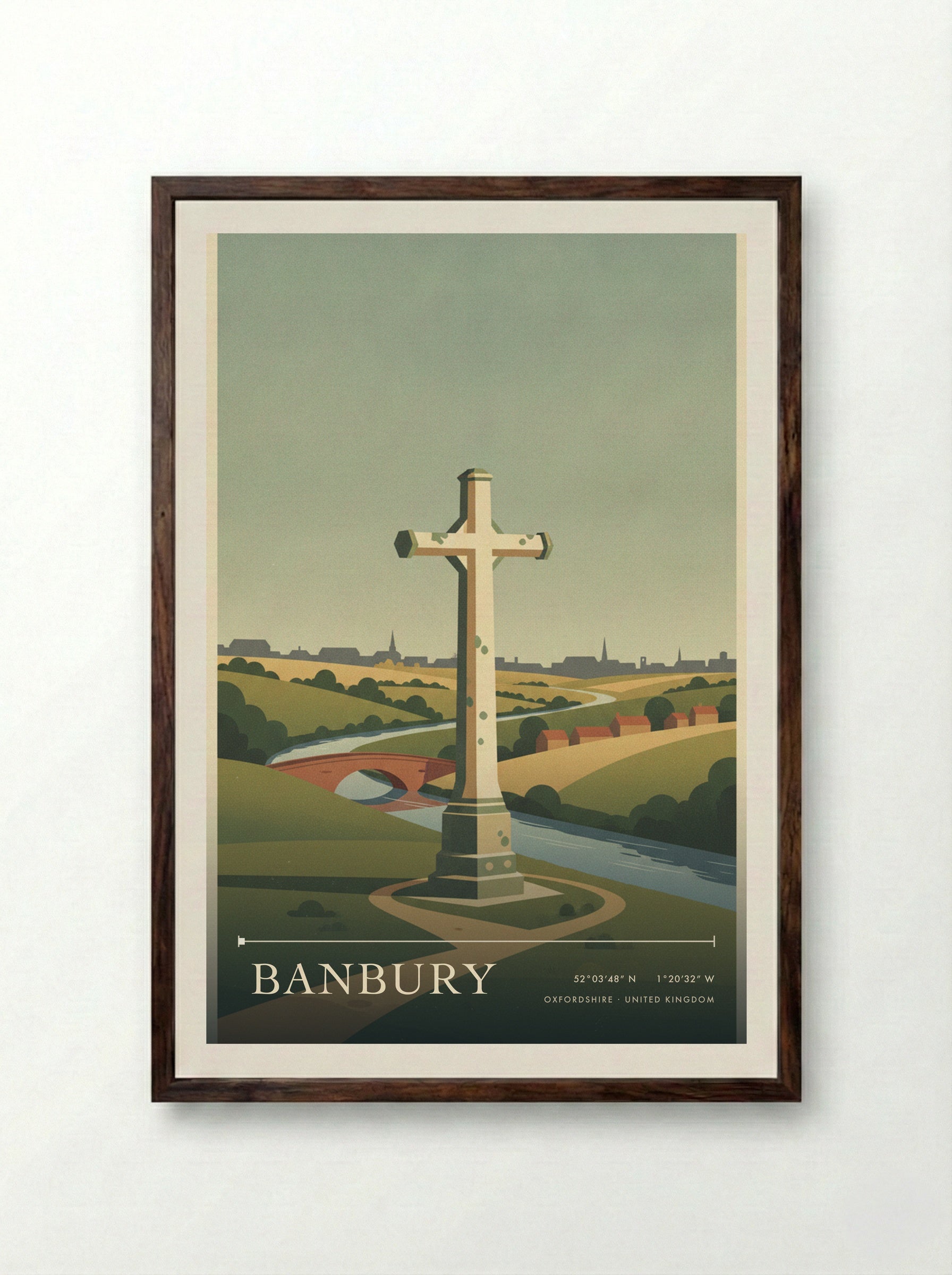 Banbury Oxfordshire United Kingdom Travel Poster - Framed Print Dark Wood
