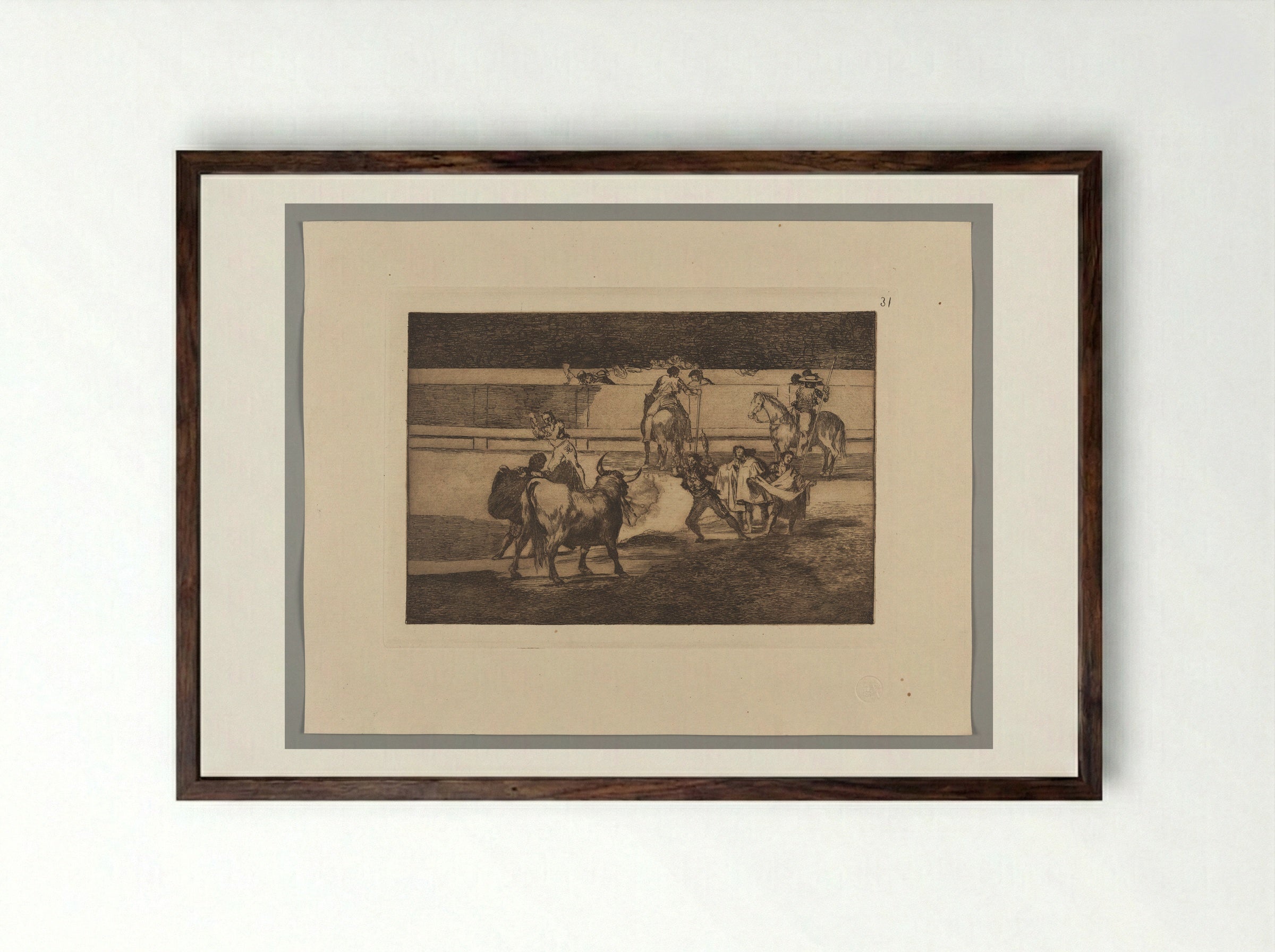 Banderillas with Firecrackers - Francisco José de Goya y Lucientes - Framed Print Dark Wood