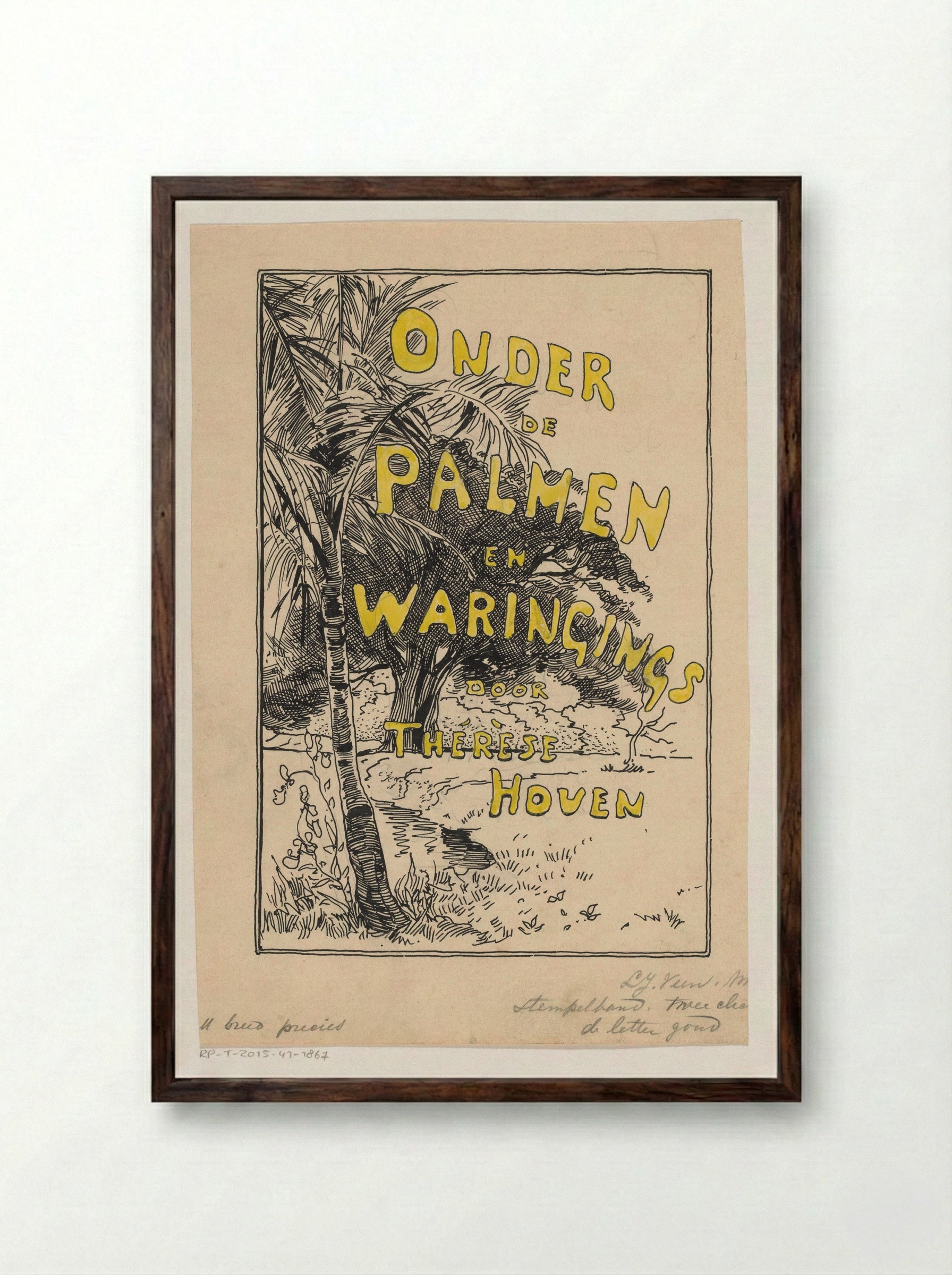 Bandontwerp voor: Thérèse Hoven, Onder de palmen en waringins - Willem Wenckebach - Framed Print Dark Wood