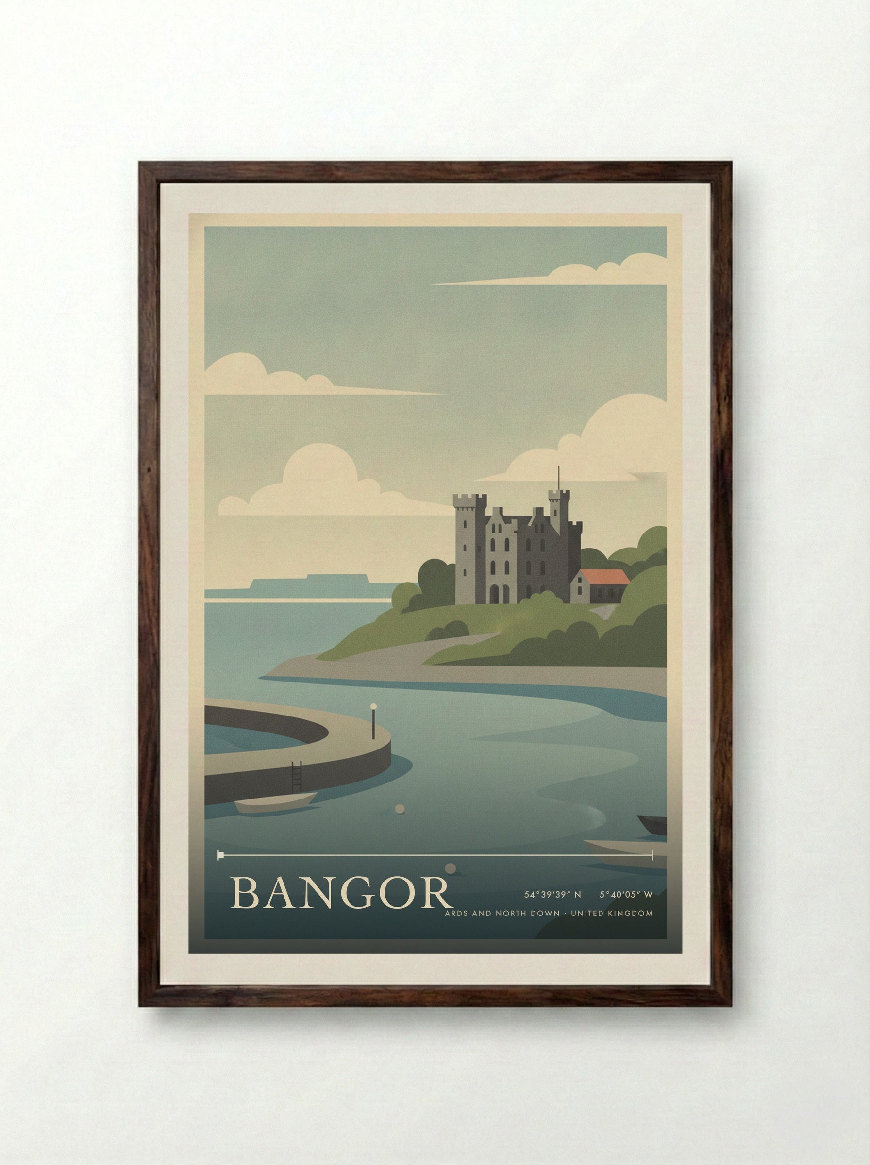Bangor Ards and North Down United Kingdom Travel Poster - Framed Print Dark Wood
