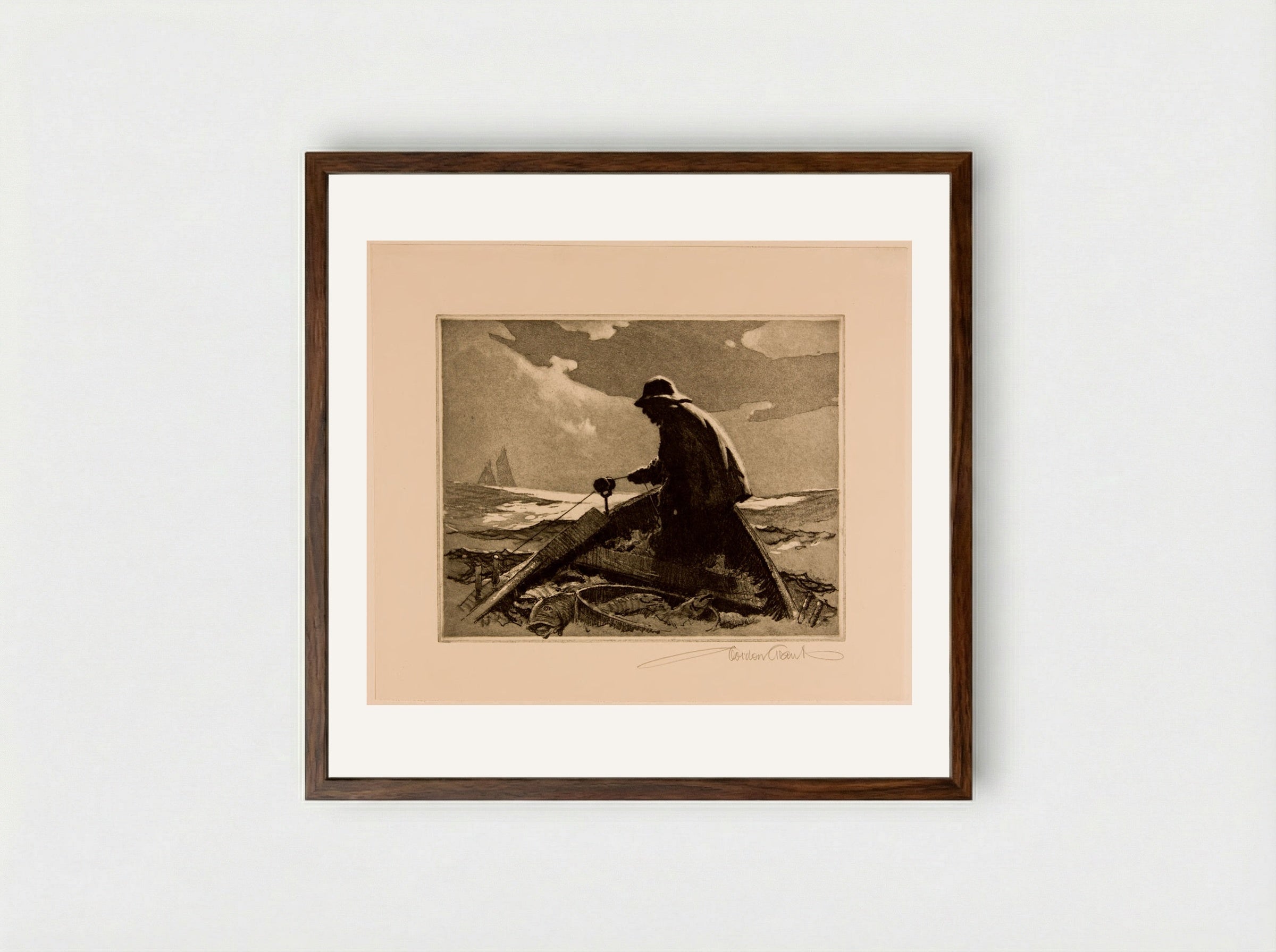 Banks Fishermen - Gordon Hope Grant - Framed Print Dark Wood
