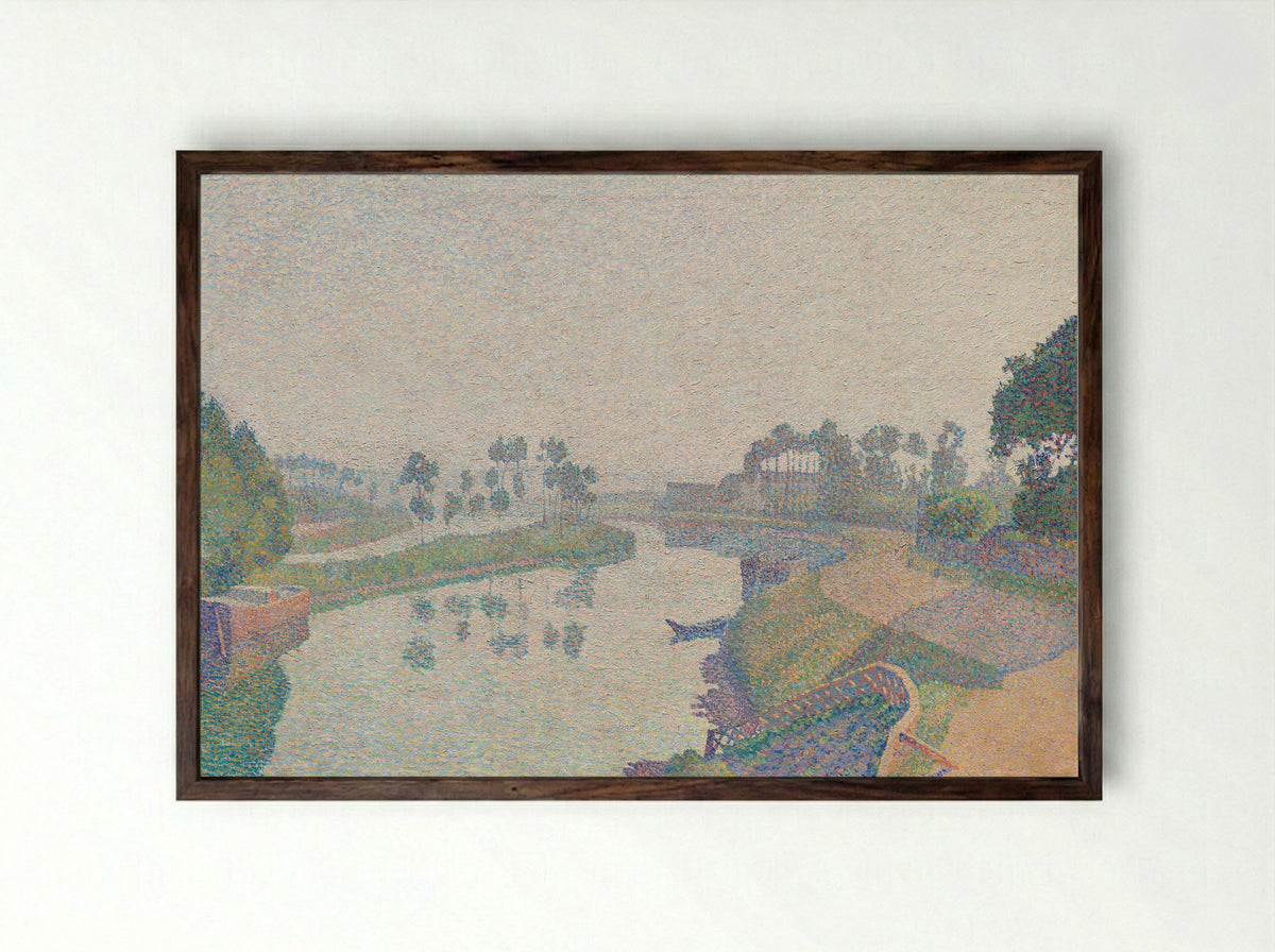 Banks of the Oise at Dawn - Louis Hayet - Framed Print Dark Wood