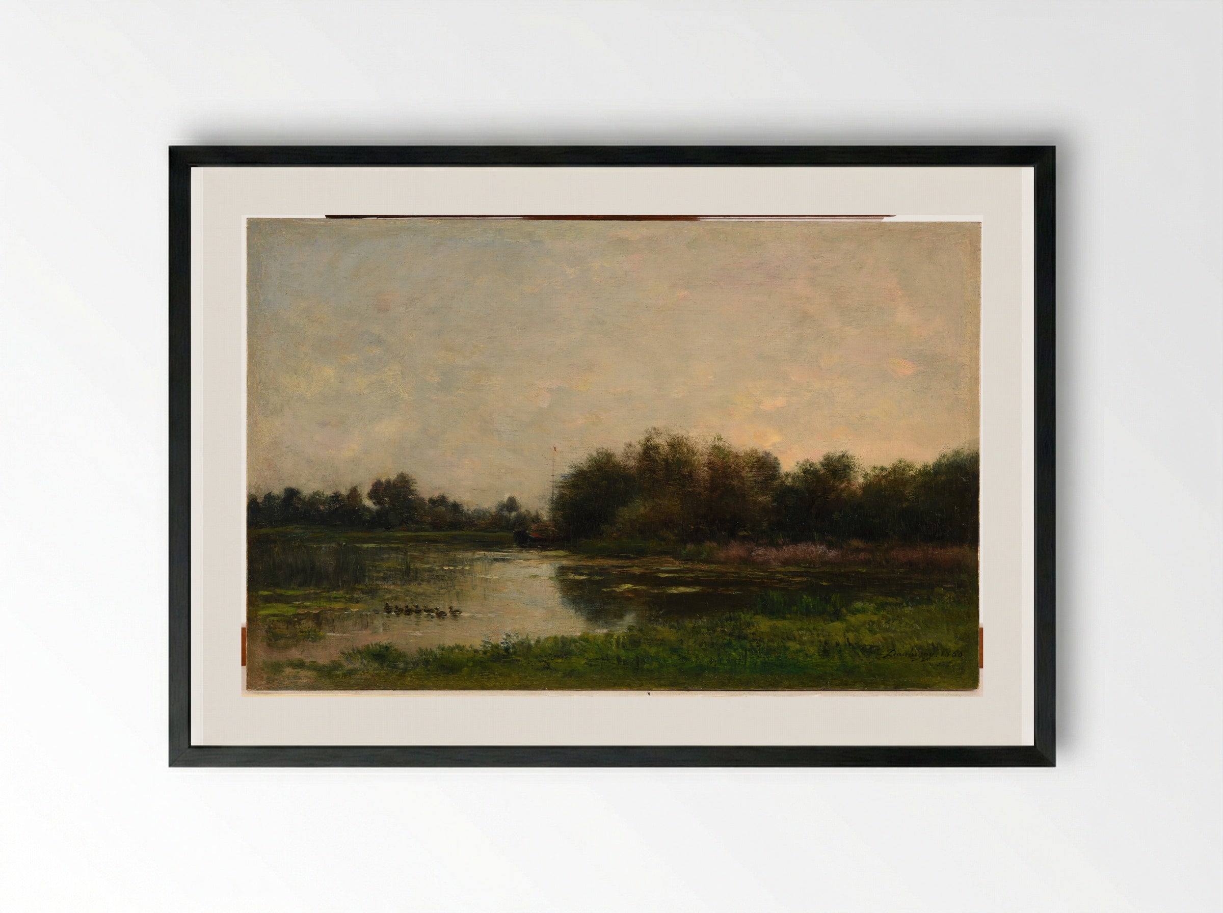 Banks of the Oise - Charles-Francois Daubigny - Framed Print Black