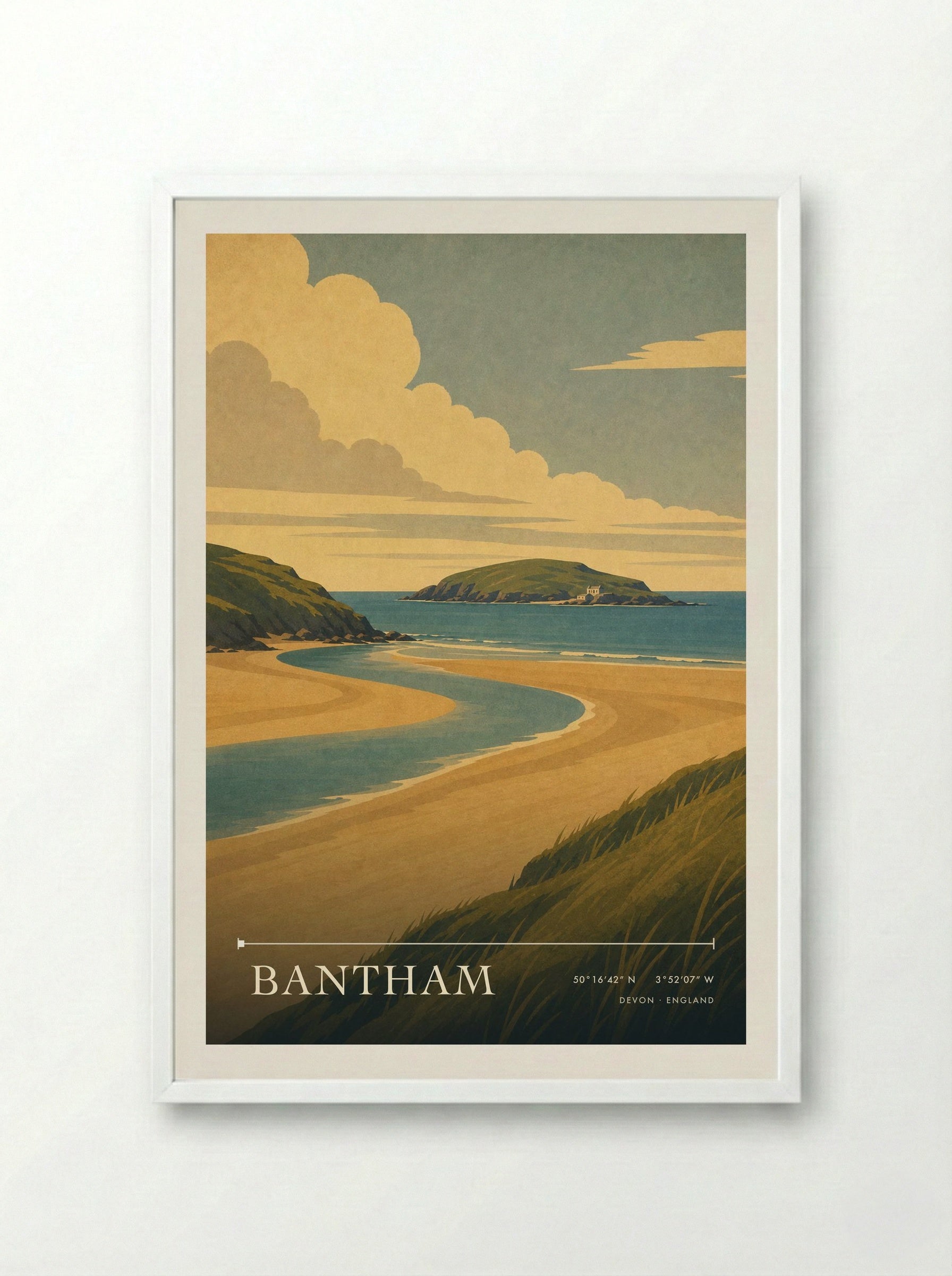 Bantham Devon England Travel Poster - Framed Print White