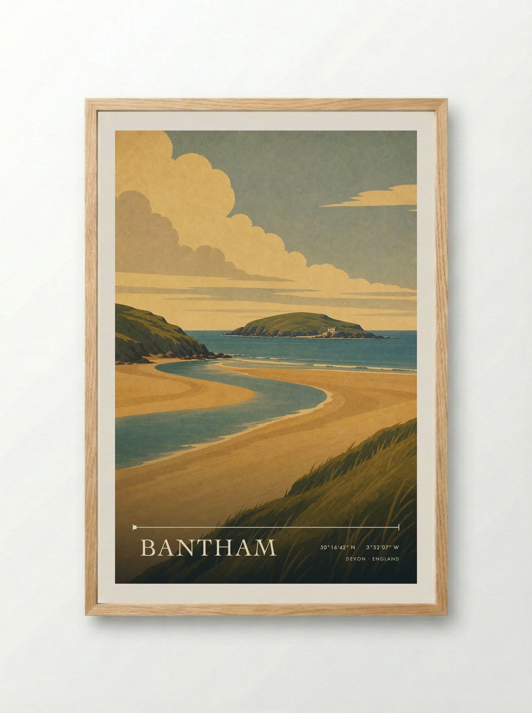 Bantham Devon England Travel Poster - Framed Print Wood