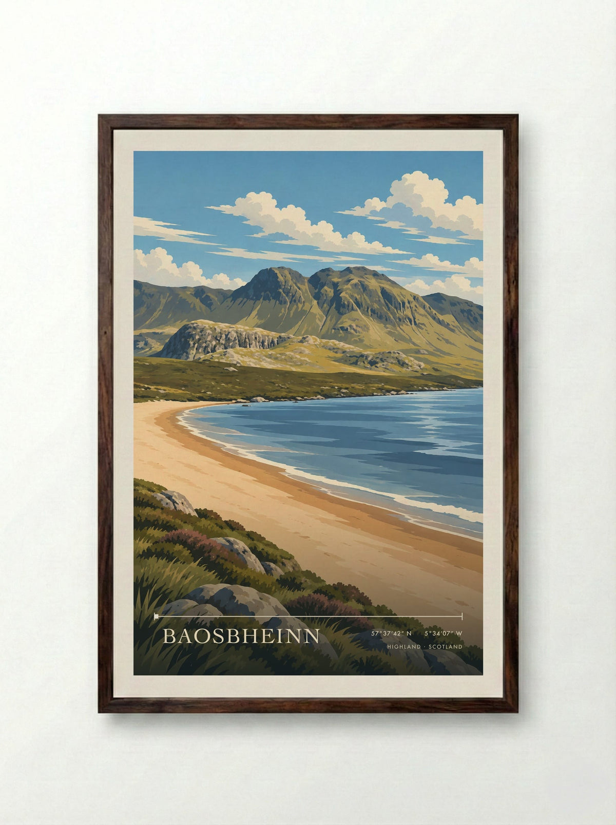 Baosbheinn, Highland | Travel Poster - Framed Print Dark Wood