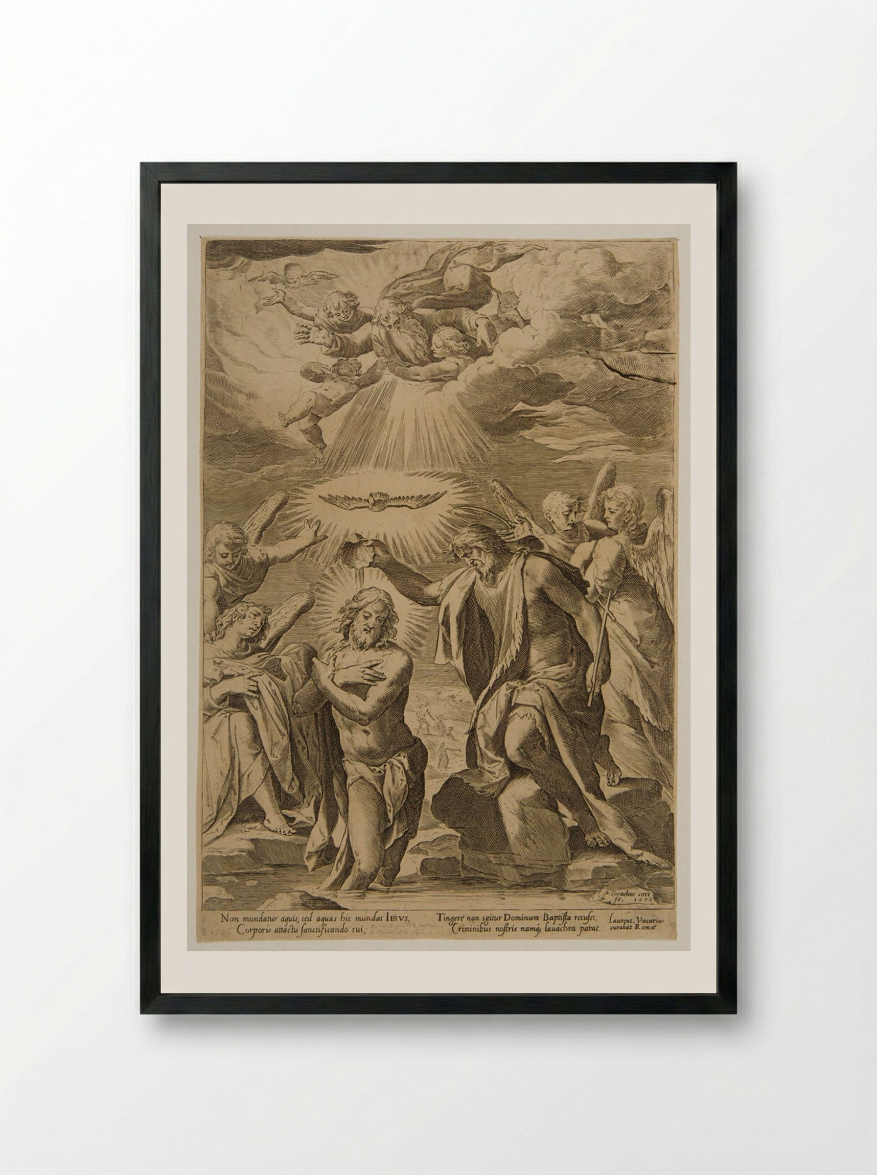 Baptism of Christ - Cornelis Cort - Framed Print Black