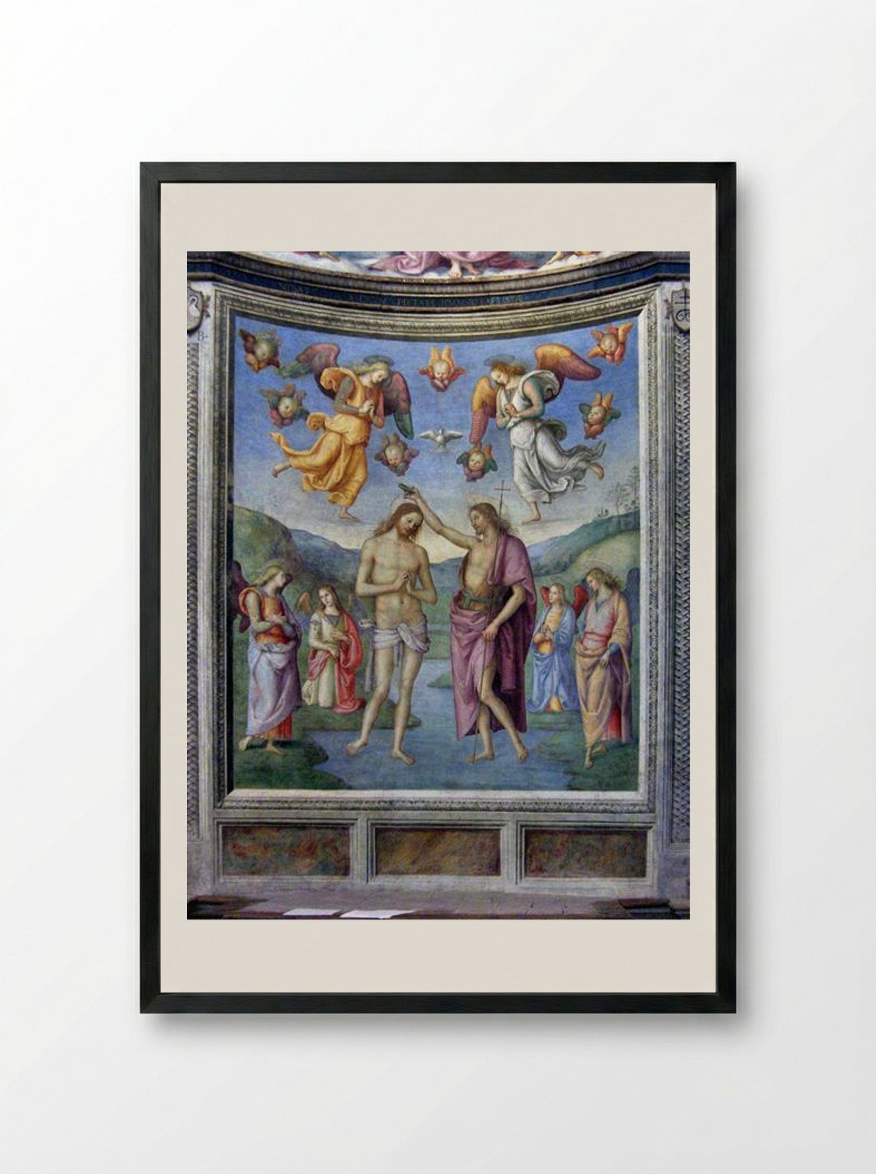 Baptism of Christ - Pietro Perugino - Framed Print Black