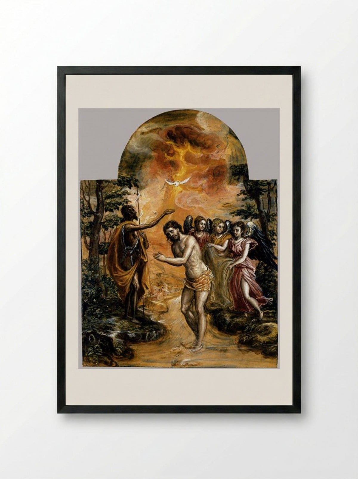 Baptism of Christ - El Greco - Framed Print Black