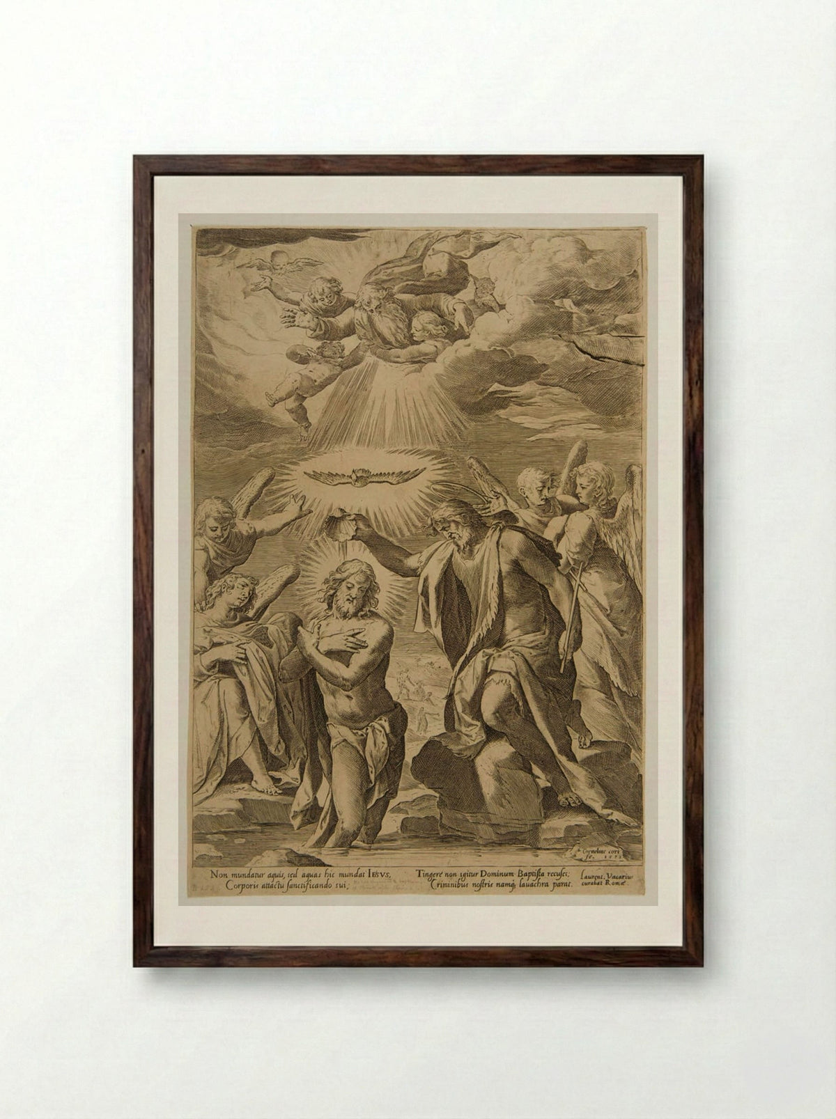 Baptism of Christ - Cornelis Cort - Framed Print Dark Wood