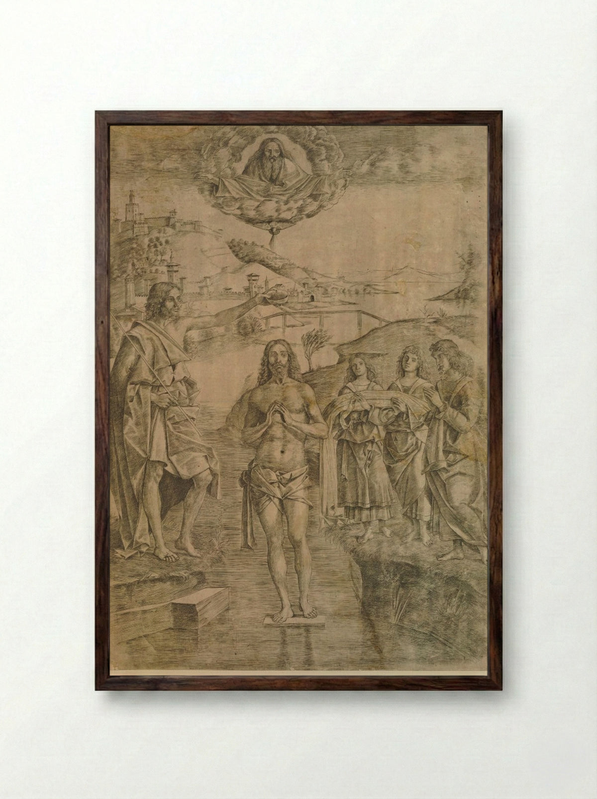 Baptism of Christ - Girolamo Mocetto - Framed Print Dark Wood