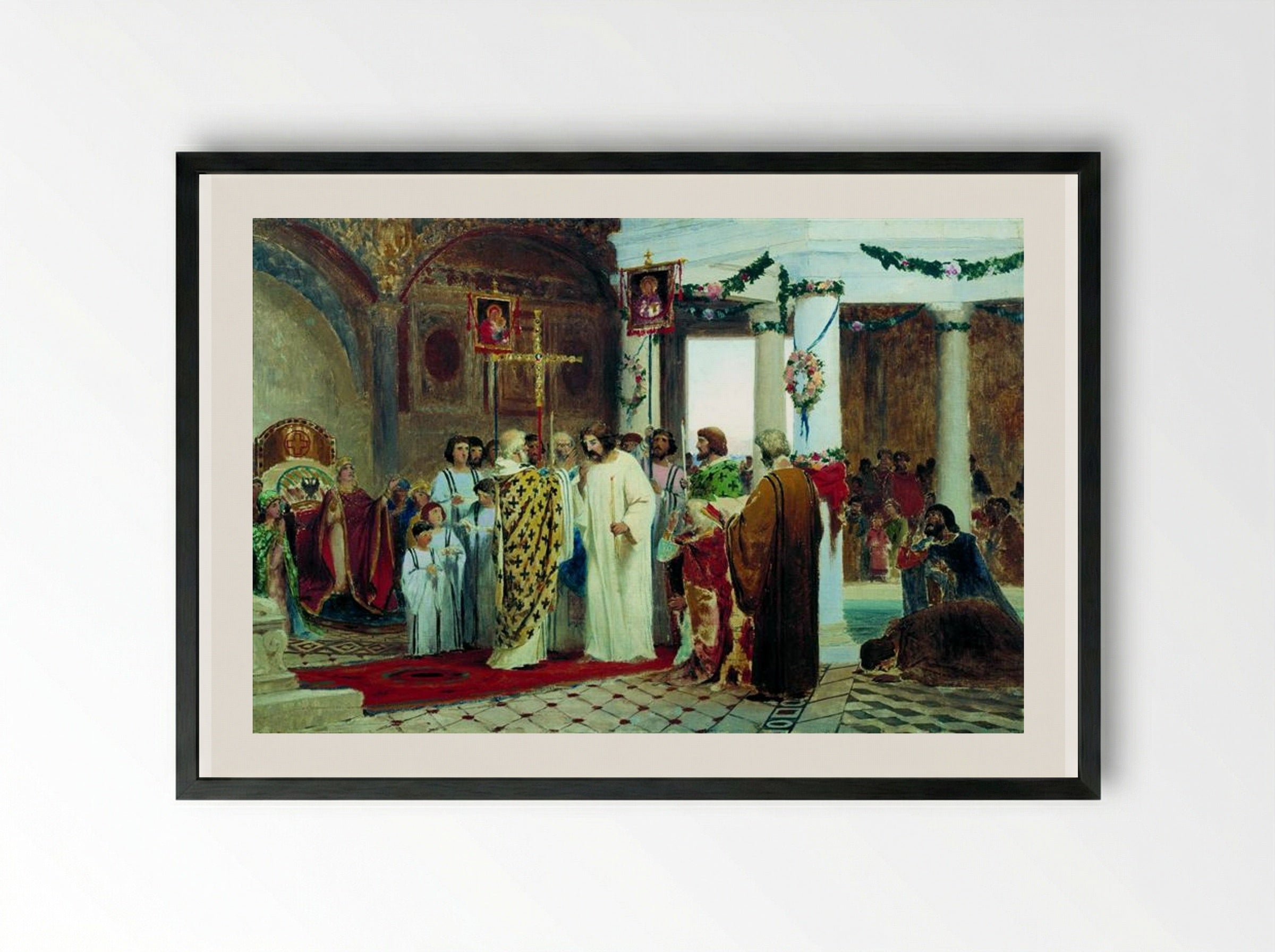 Baptism of Prince Vladimir - Fyodor Bronnikov - Framed Print Black