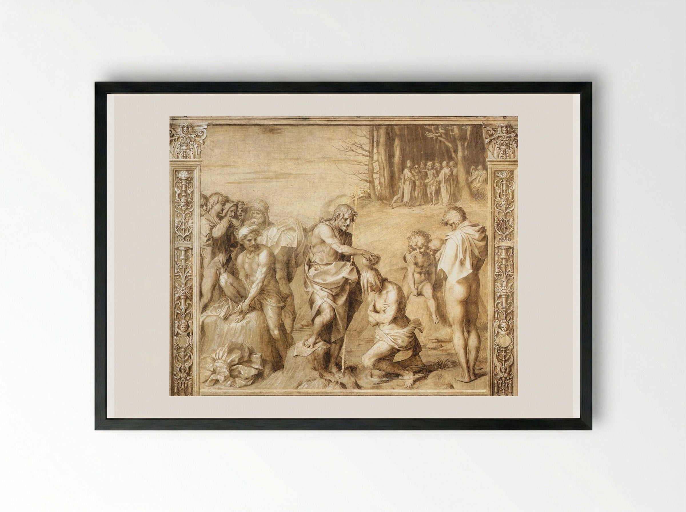 Baptism of the People - Andrea del Sarto - Framed Print Black
