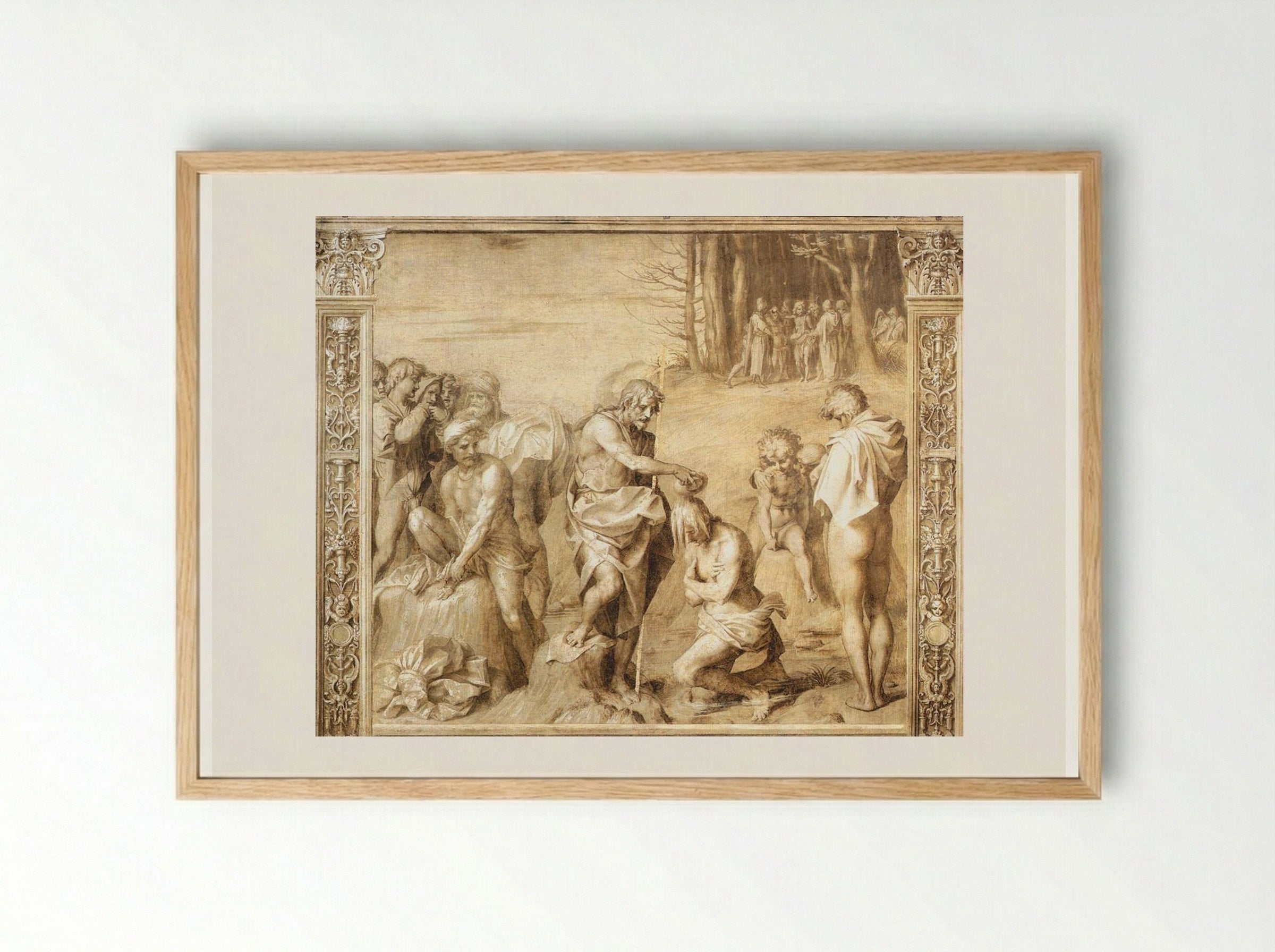 Baptism of the People - Andrea del Sarto - Framed Print Wood