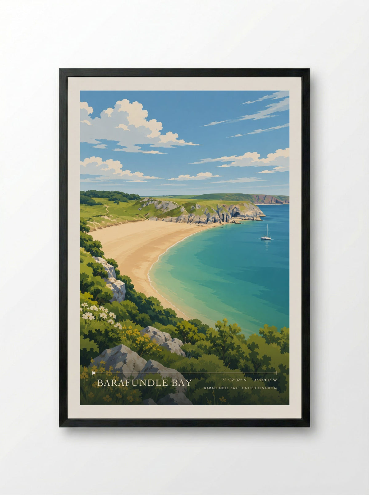 Barafundle Bay | Travel Poster - Framed Print Black