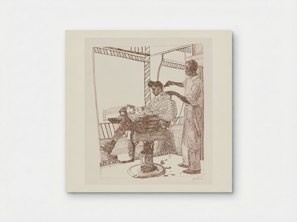 Barber & Customer - Richard Foster Yarde - Poster