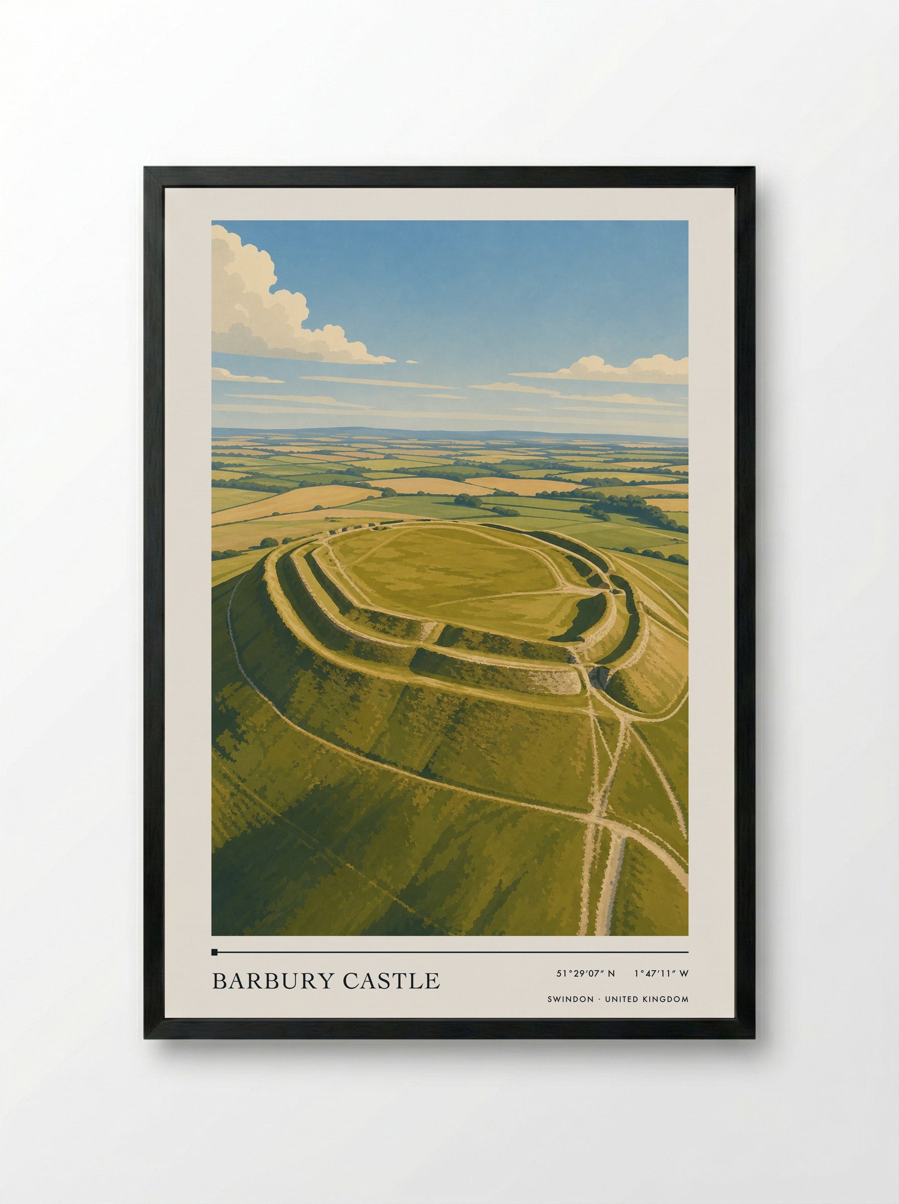 Barbury Castle Swindon United Kingdom Travel Poster - Framed Print Black