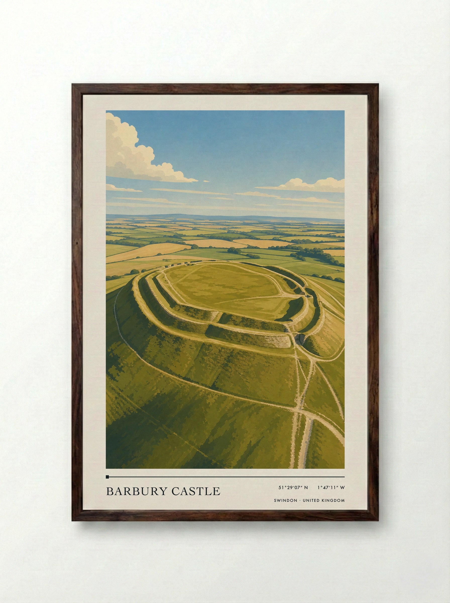 Barbury Castle Swindon United Kingdom Travel Poster - Framed Print Dark Wood