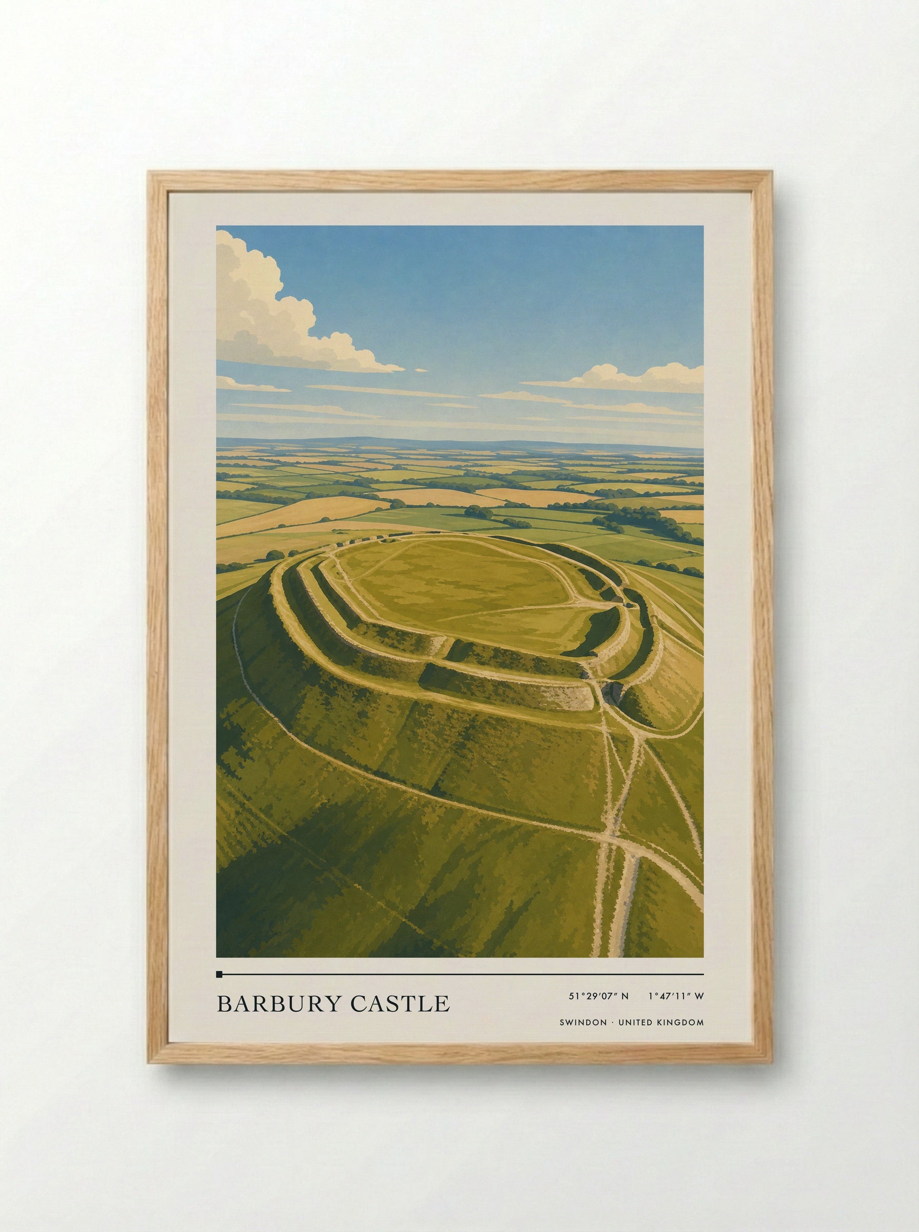 Barbury Castle Swindon United Kingdom Travel Poster - Framed Print Wood