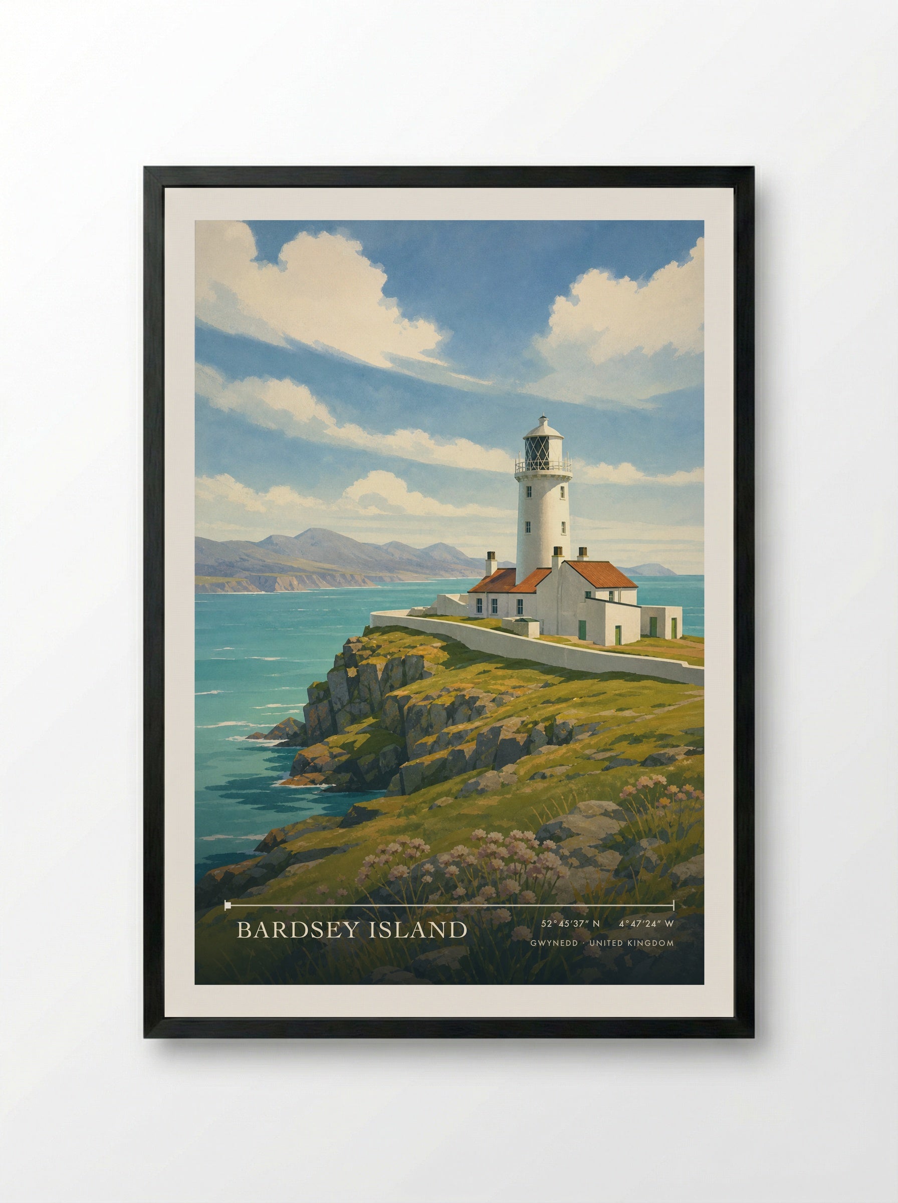 Bardsey Island Gwynedd United Kingdom Travel Poster - Framed Print Black