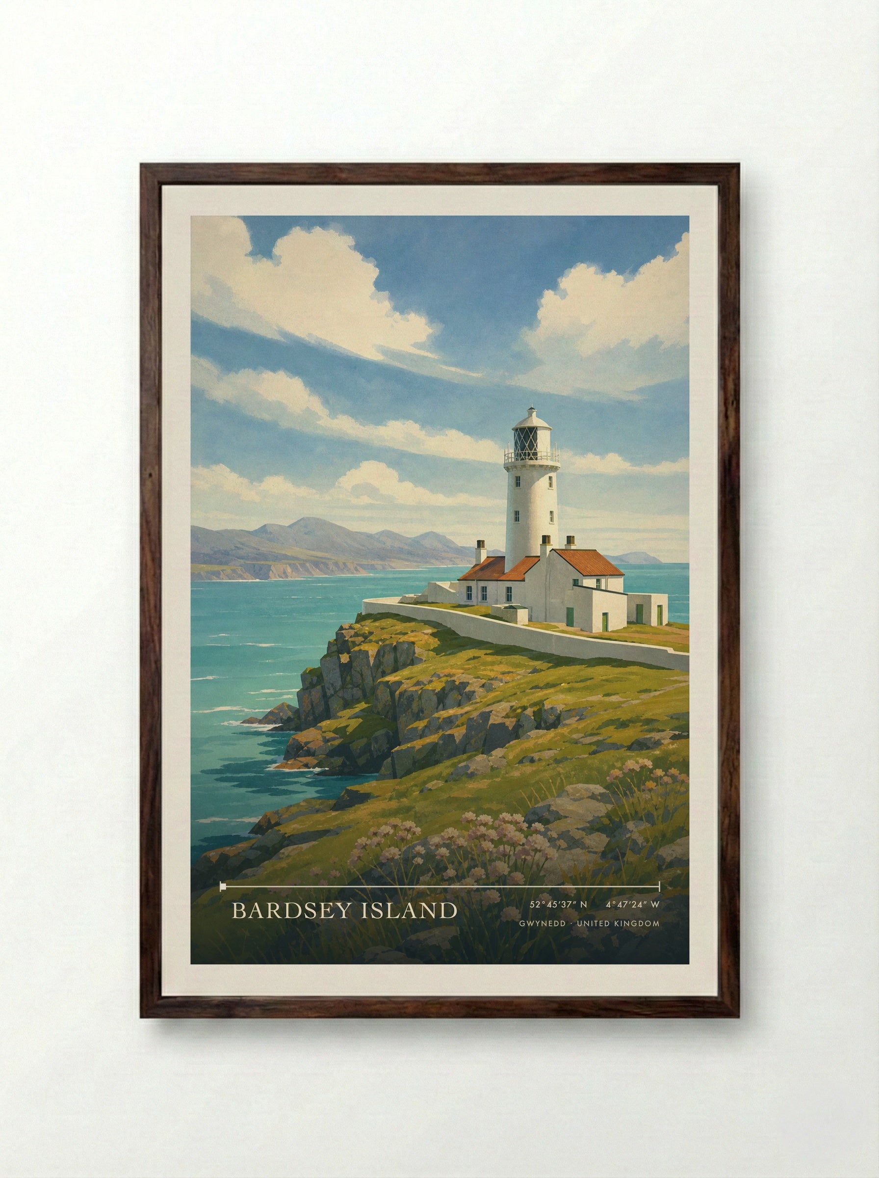 Bardsey Island Gwynedd United Kingdom Travel Poster - Framed Print Dark Wood