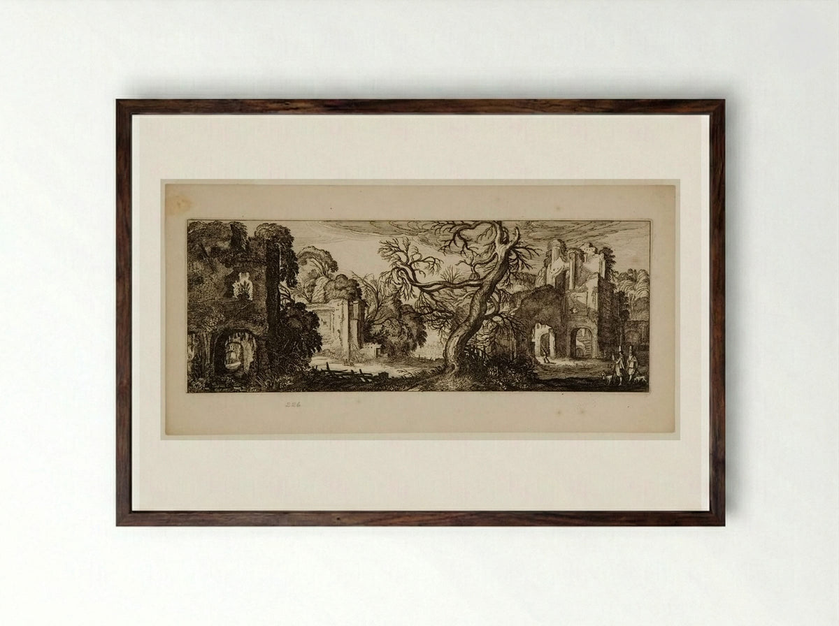 Bare Tree among Ruins - Jan van de Velde II - Framed Print Dark Wood