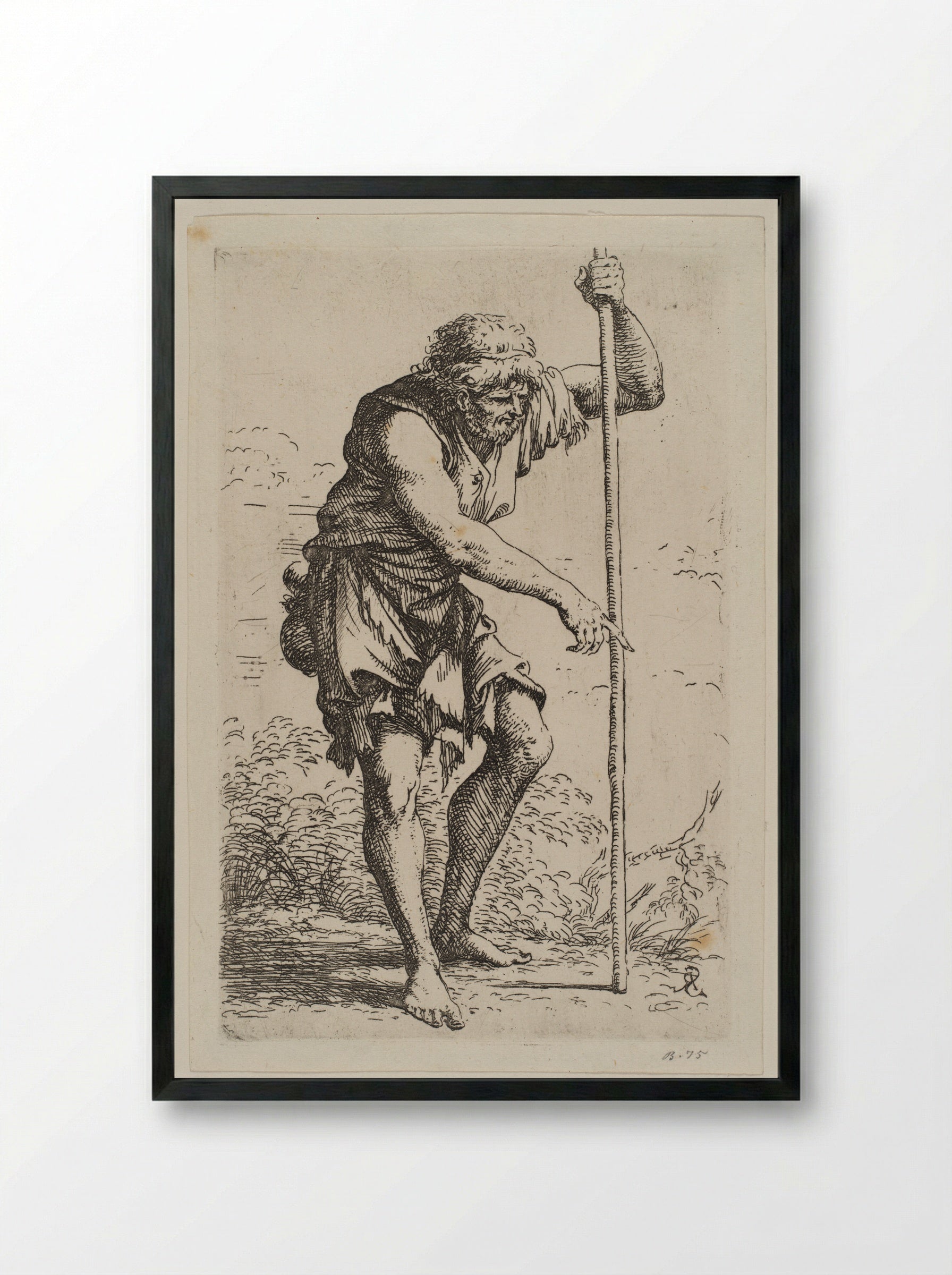 Barefoot Peasant Walking with a Stick - Salvator Rosa - Framed Print Black