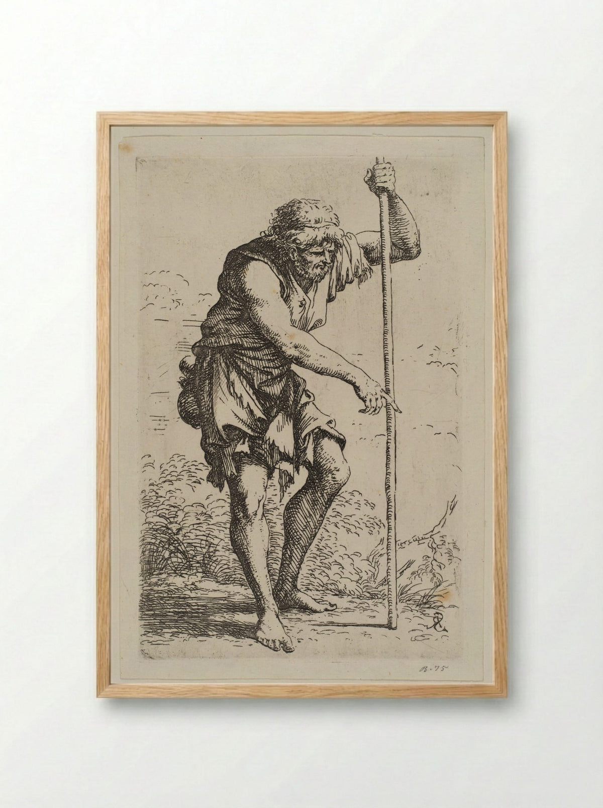 Barefoot Peasant Walking with a Stick - Salvator Rosa - Framed Print Wood