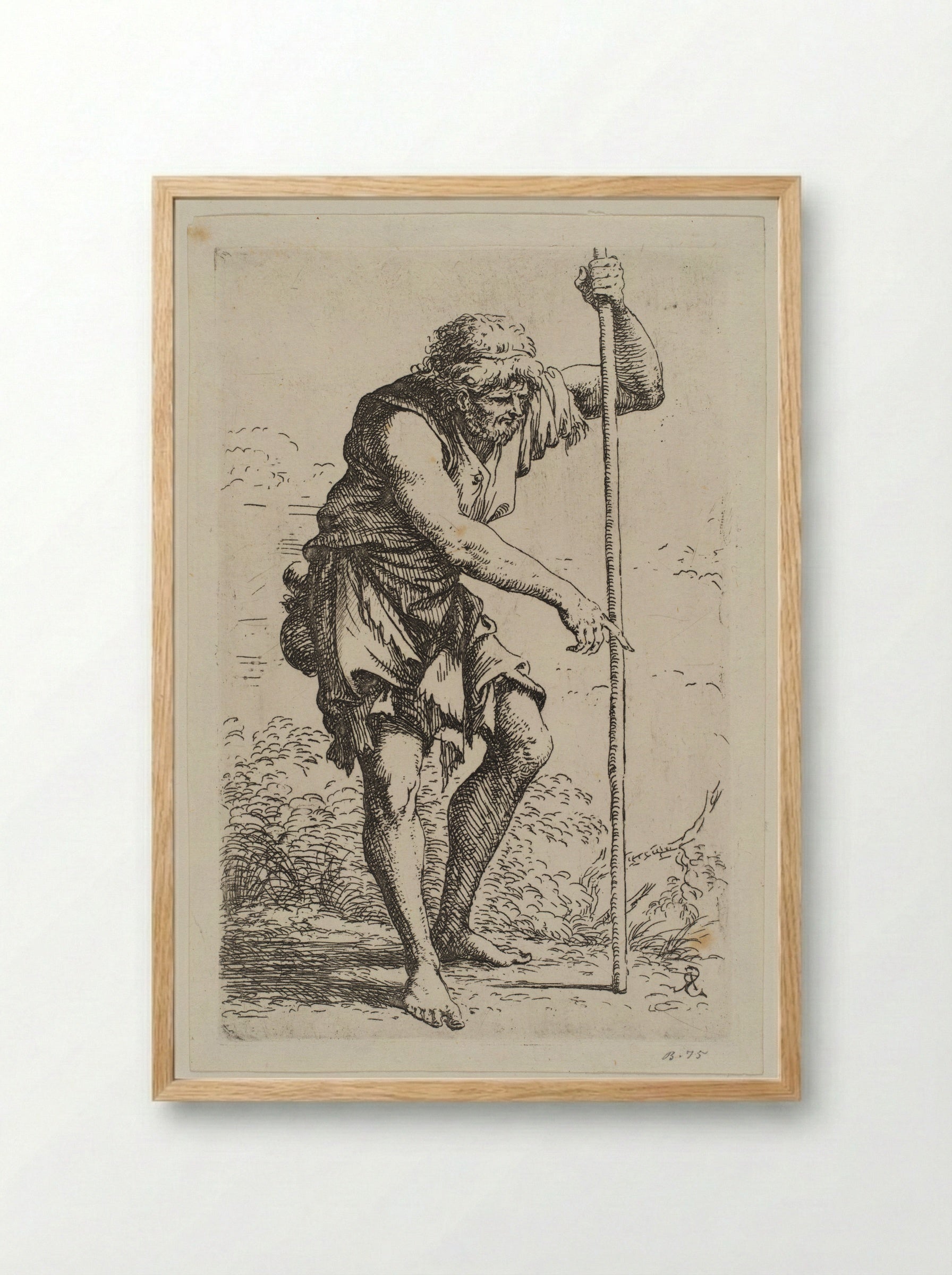 Barefoot Peasant Walking with a Stick - Salvator Rosa - Framed Print Wood