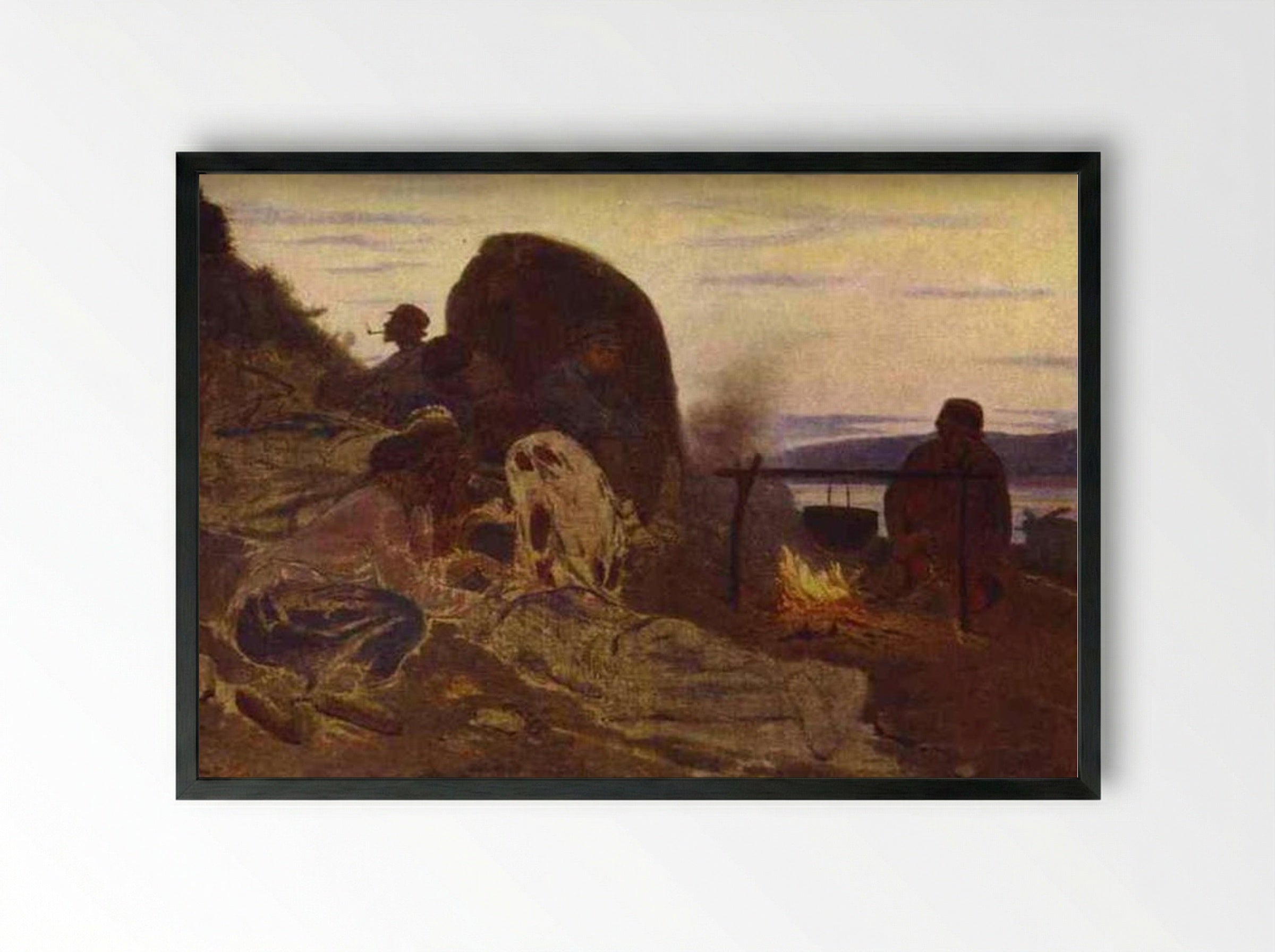 Barge Haulers by Campfire - Ilya Repin - Framed Print Black