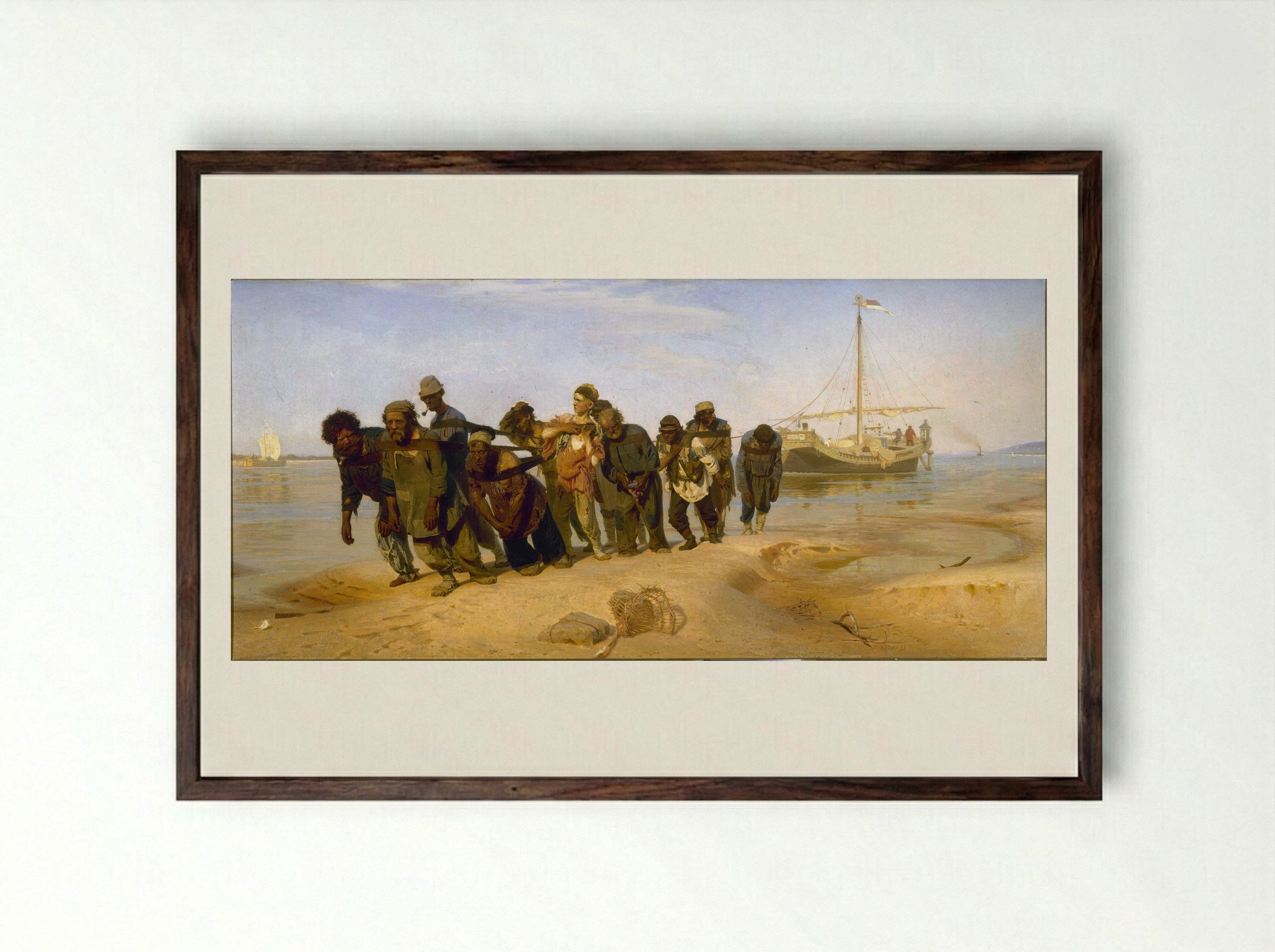 Barge Haulers on the Volga - Ilya Repin - Framed Print Dark Wood