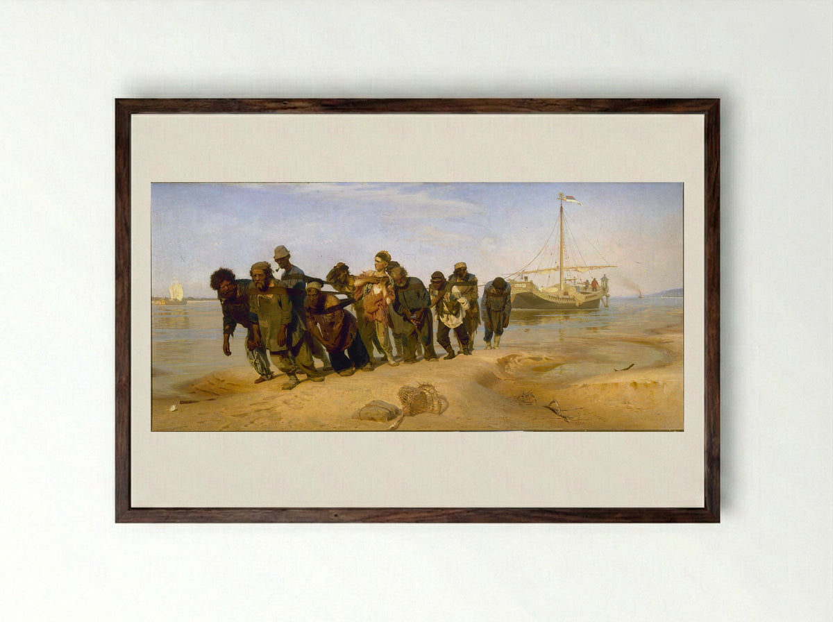 Barge Haulers on the Volga - Ilya Repin - Framed Print Dark Wood