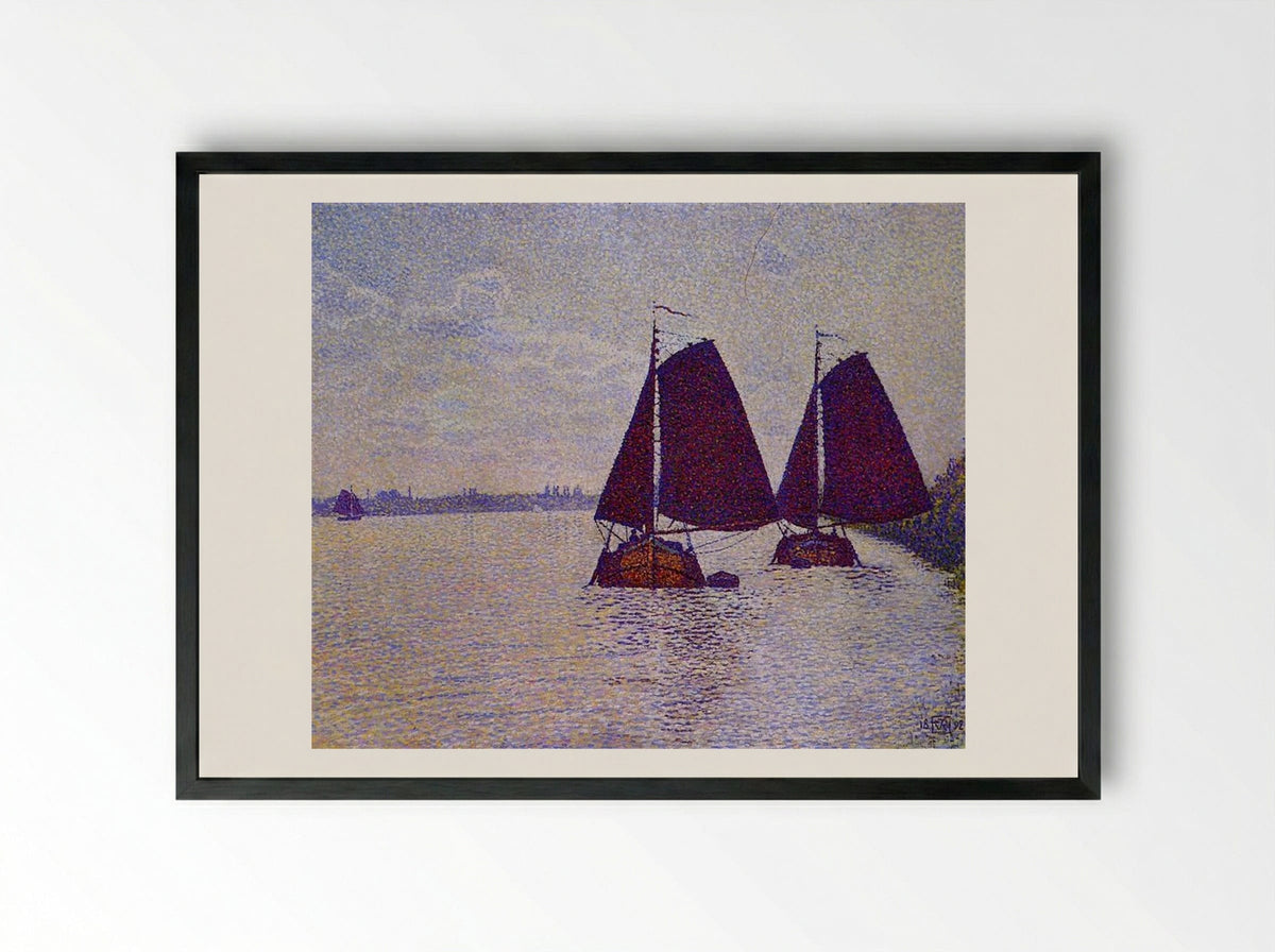 Barges on the River Scheldt - Théo van Rysselberghe - Framed Print Black