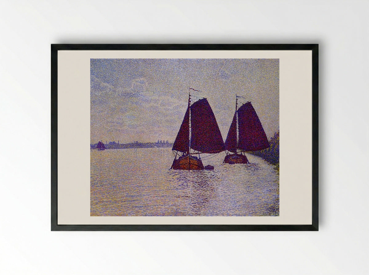 Barges on the River Scheldt - Théo van Rysselberghe - Framed Print Black