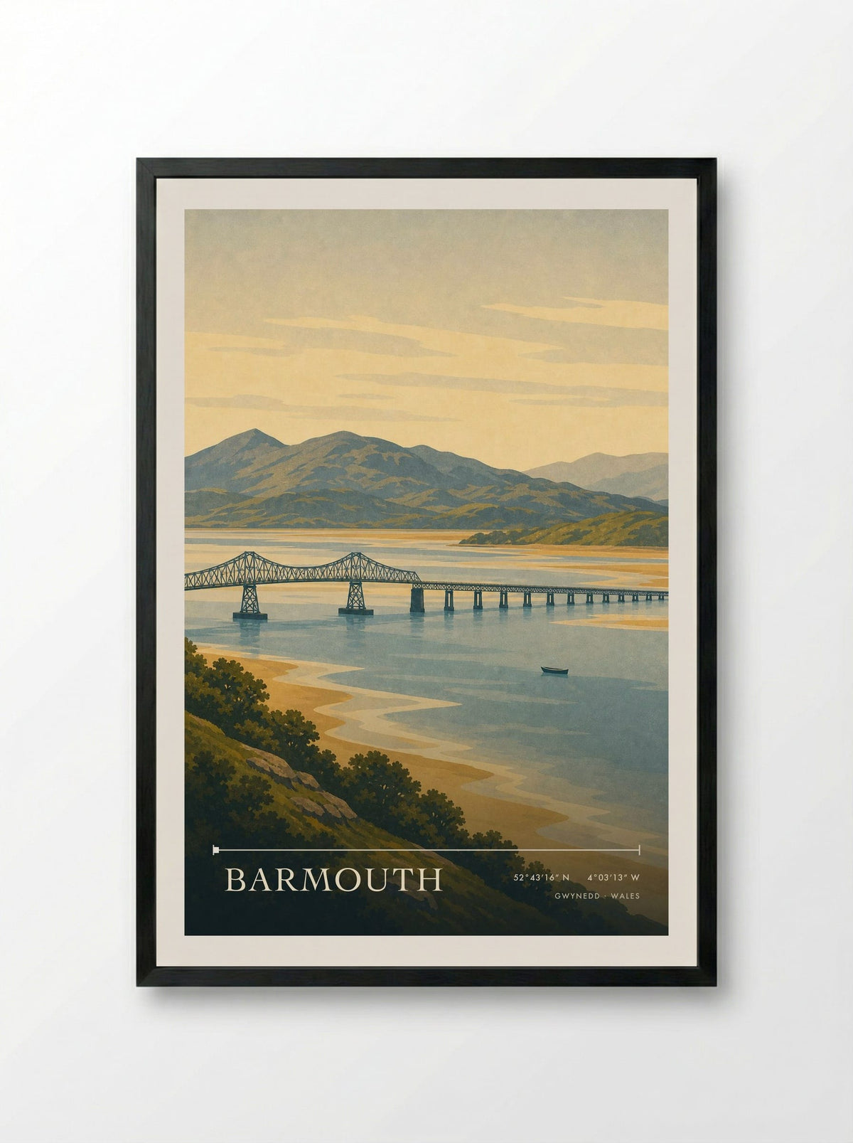 Barmouth Travel Poster Artwork - Framed Print Black