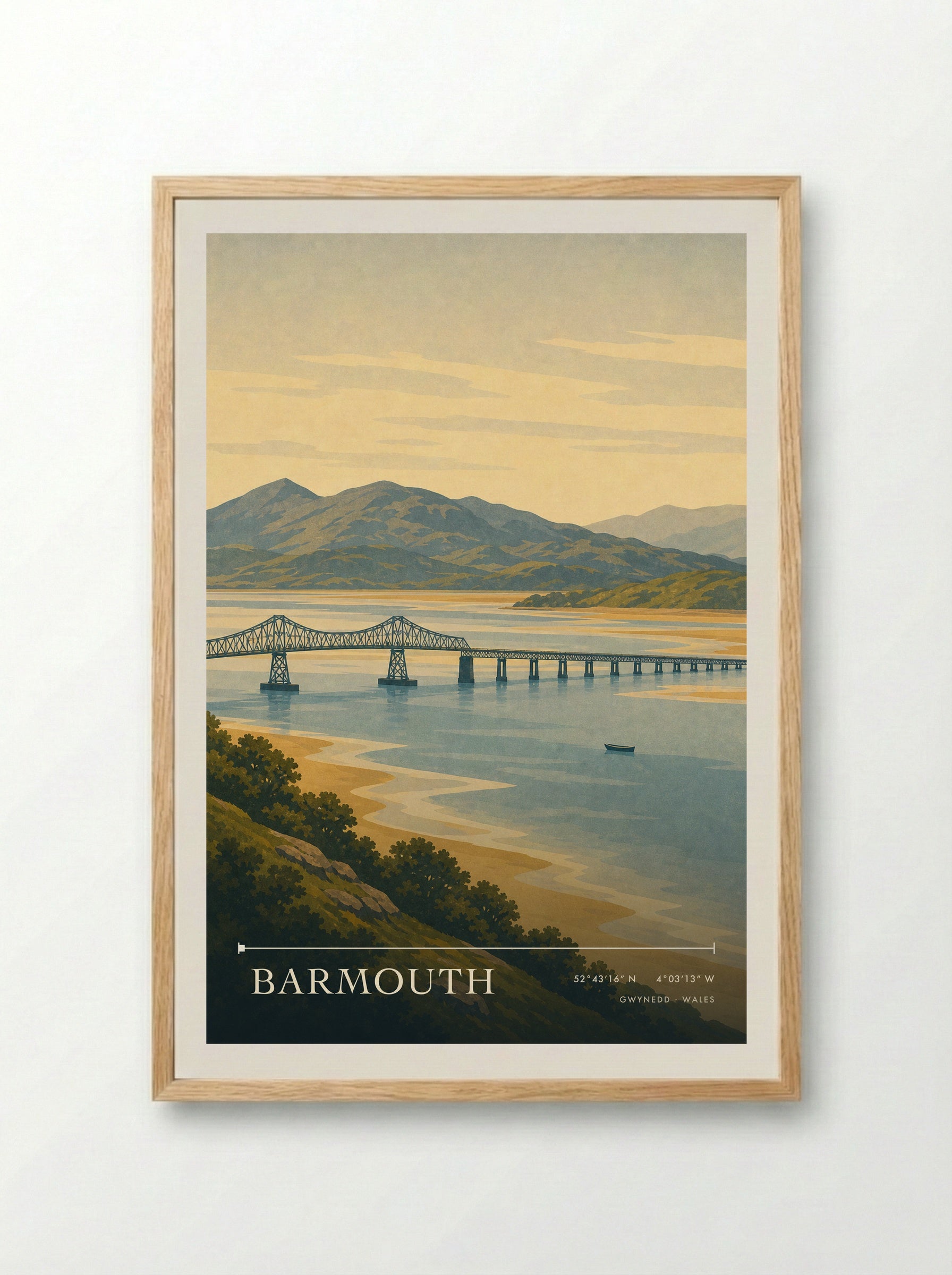 Barmouth Travel Poster Artwork - Framed Print Wood