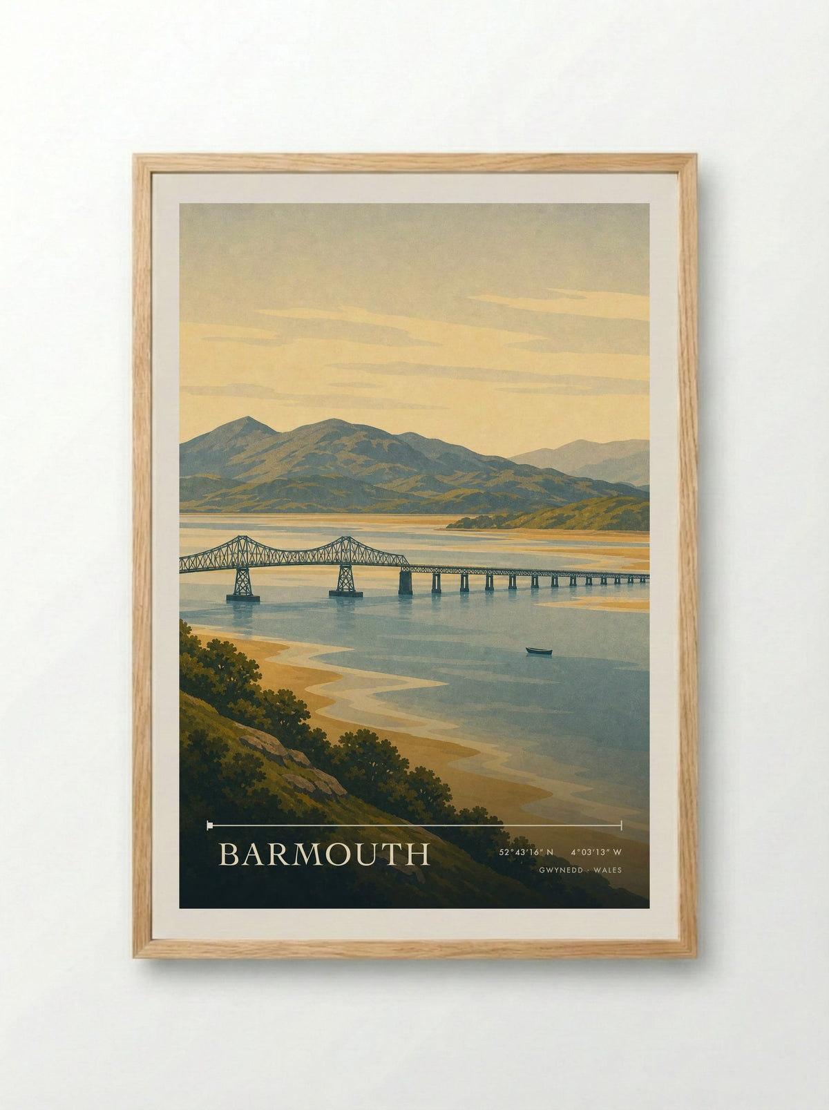 Barmouth Travel Poster Artwork - Framed Print Wood