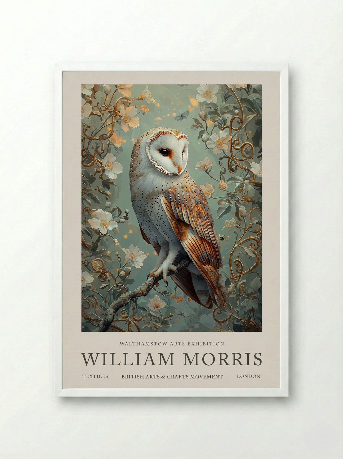Barn Owl Whispering Wings - William Morris - Framed Print White