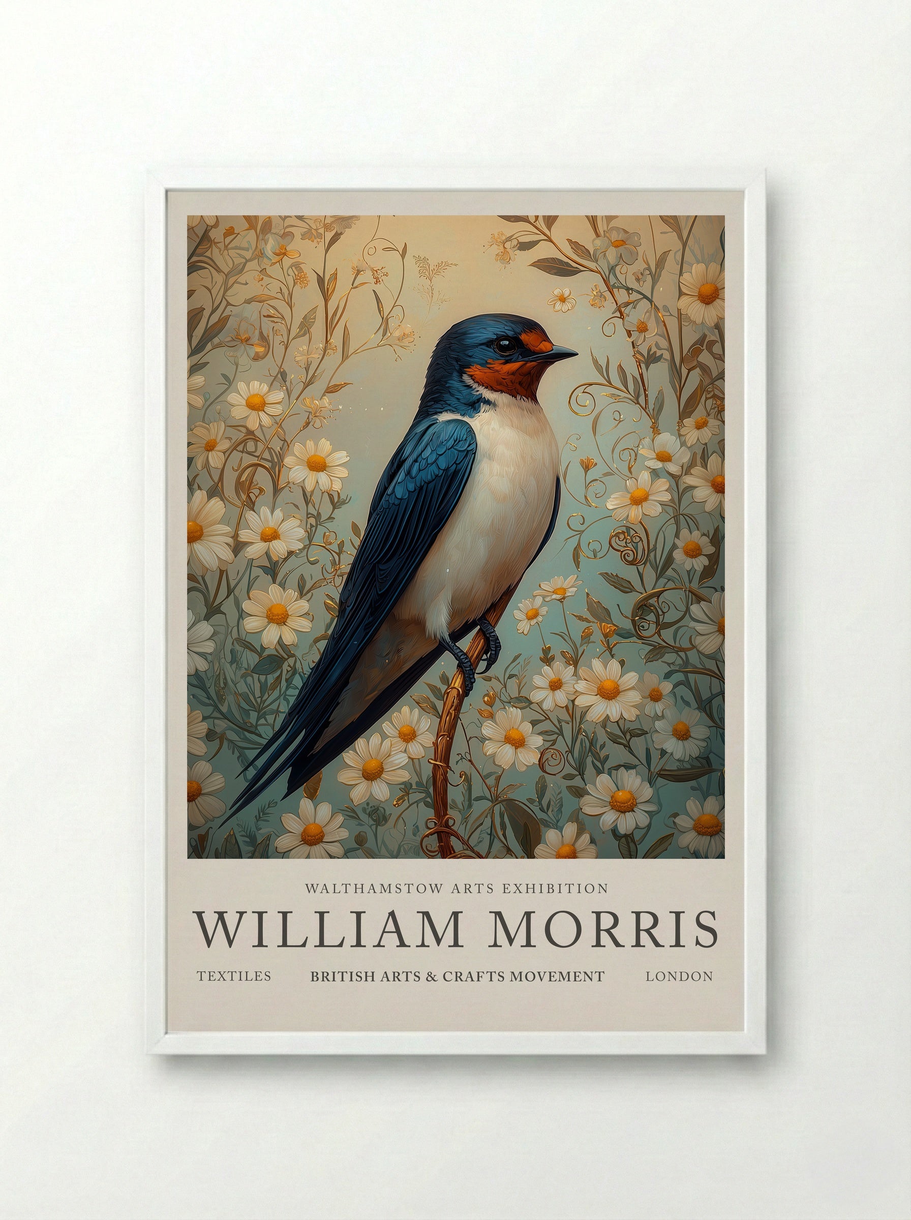 Barn Swallow Symphony - William Morris - Framed Print White