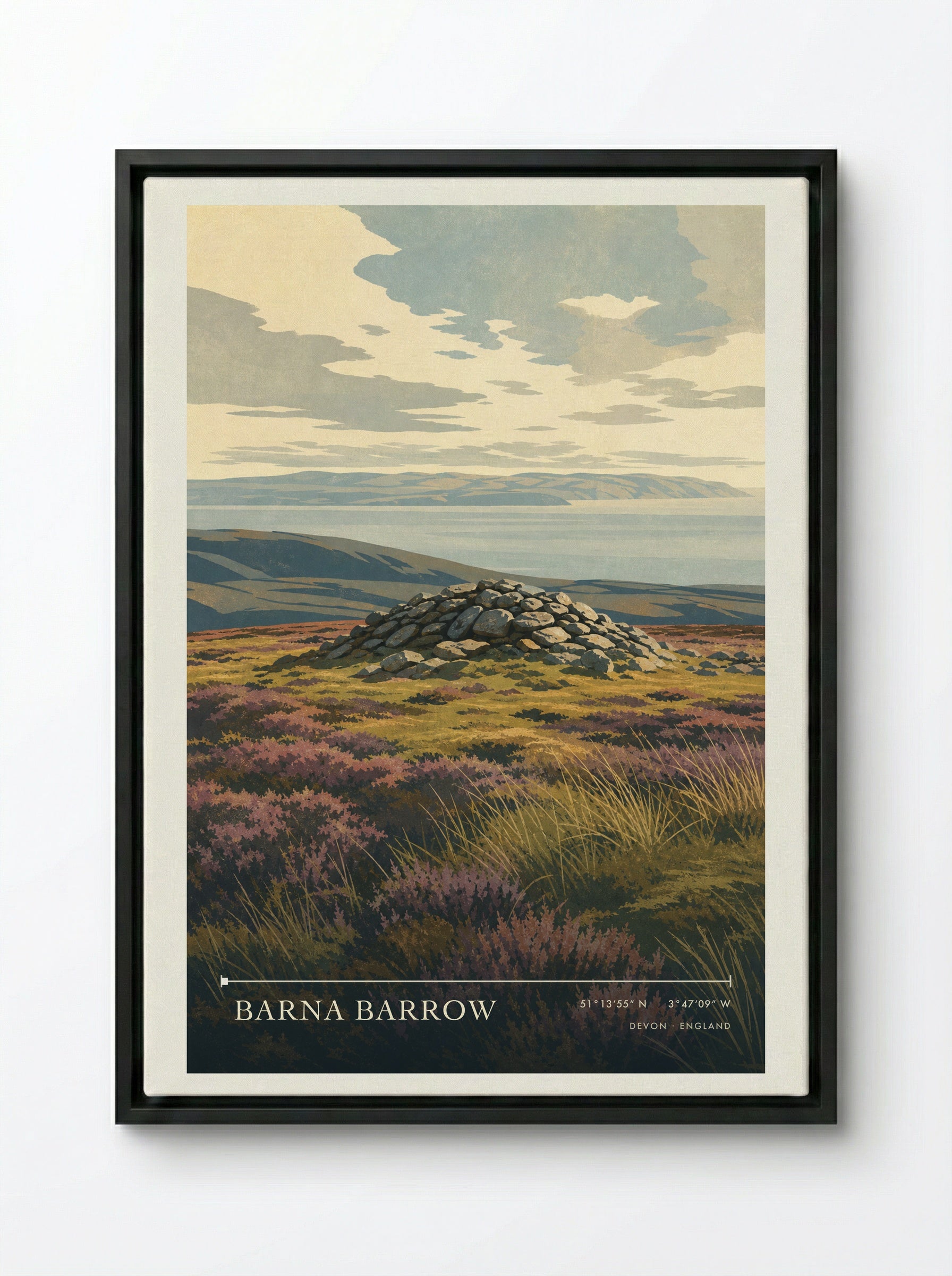 Barna Barrow Devon England Travel Poster - Framed Canvas Black
