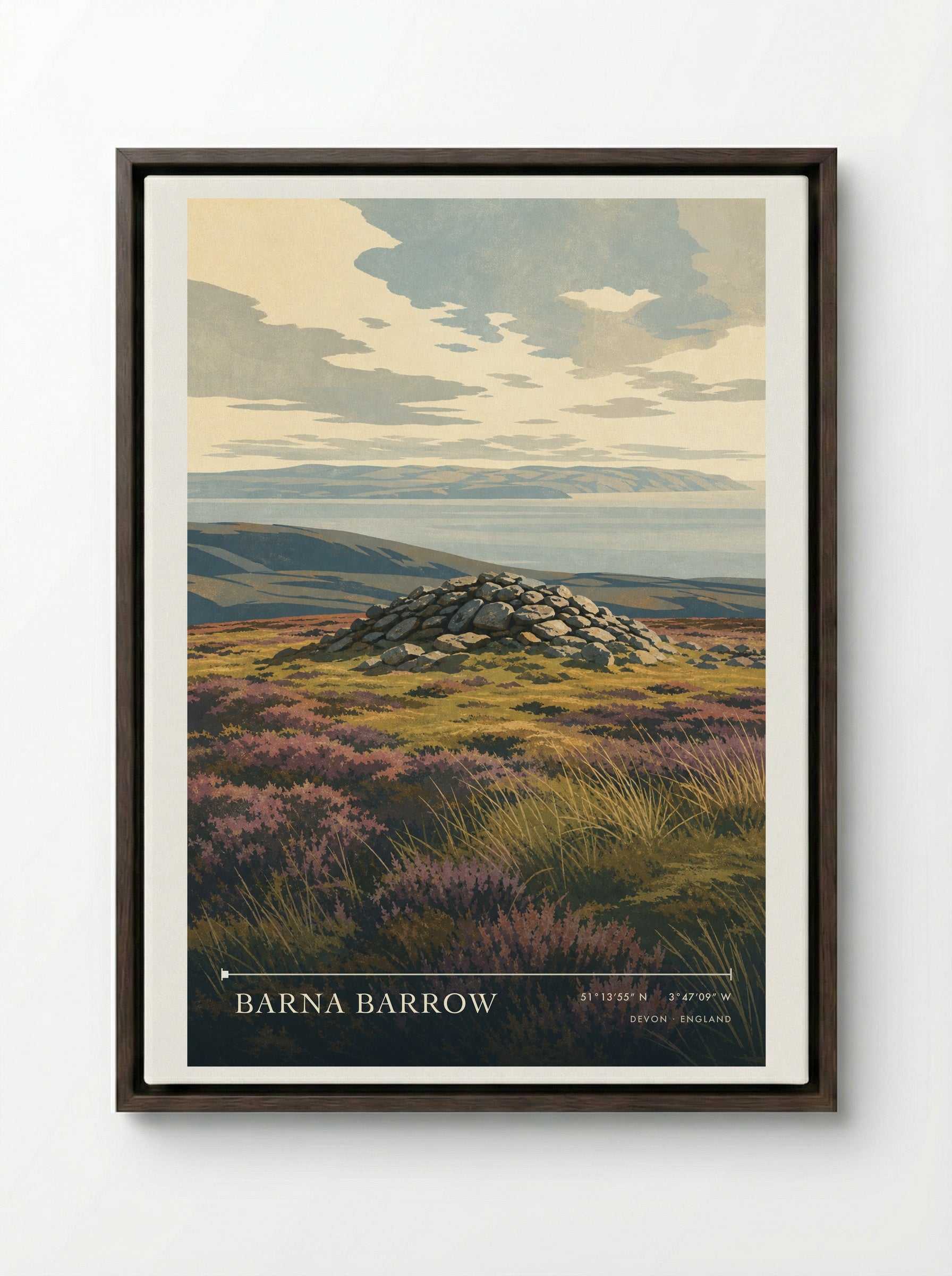 Barna Barrow Devon England Travel Poster - Framed Canvas Dark Wood