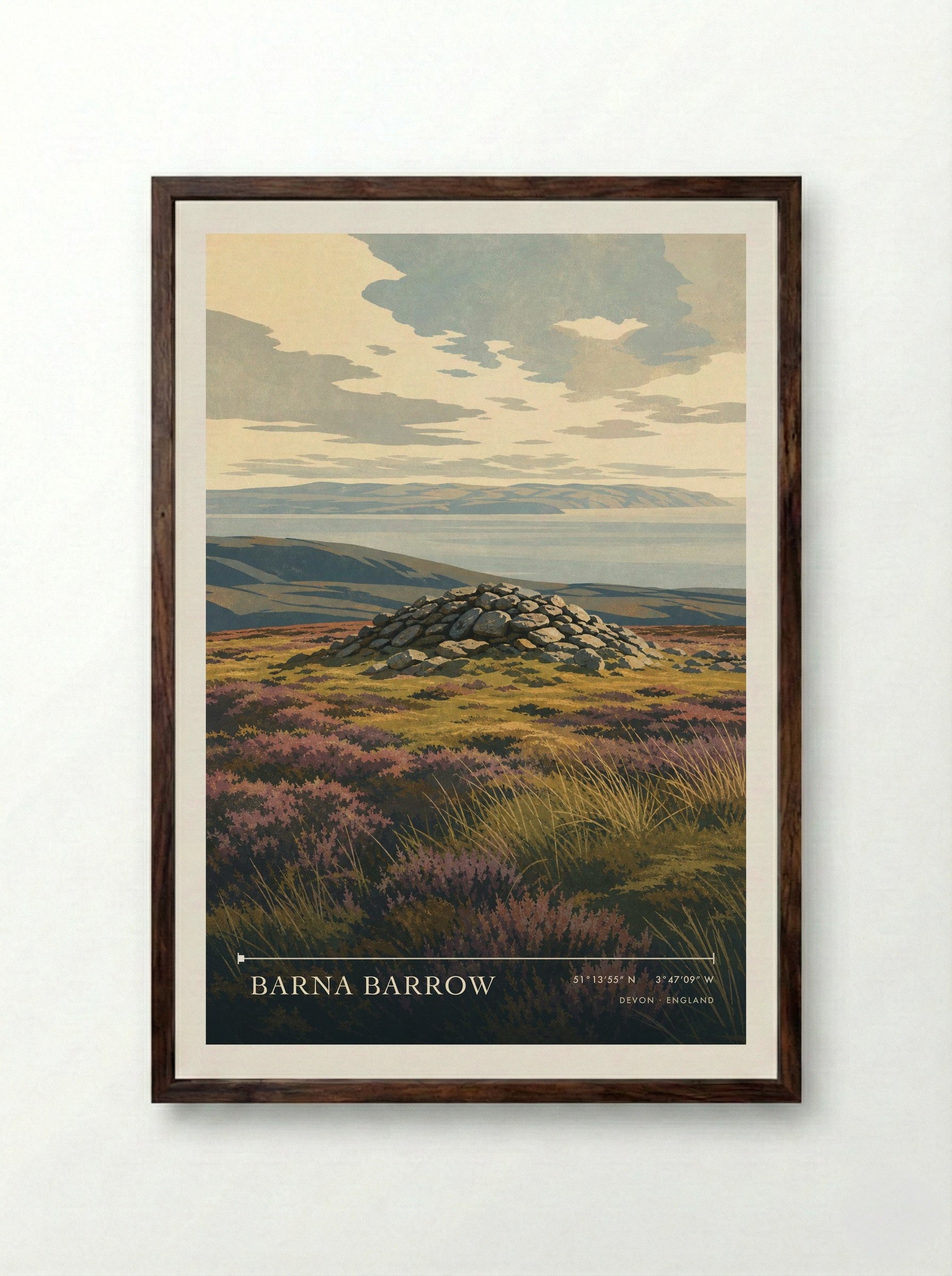 Barna Barrow Devon England Travel Poster - Framed Print Dark Wood