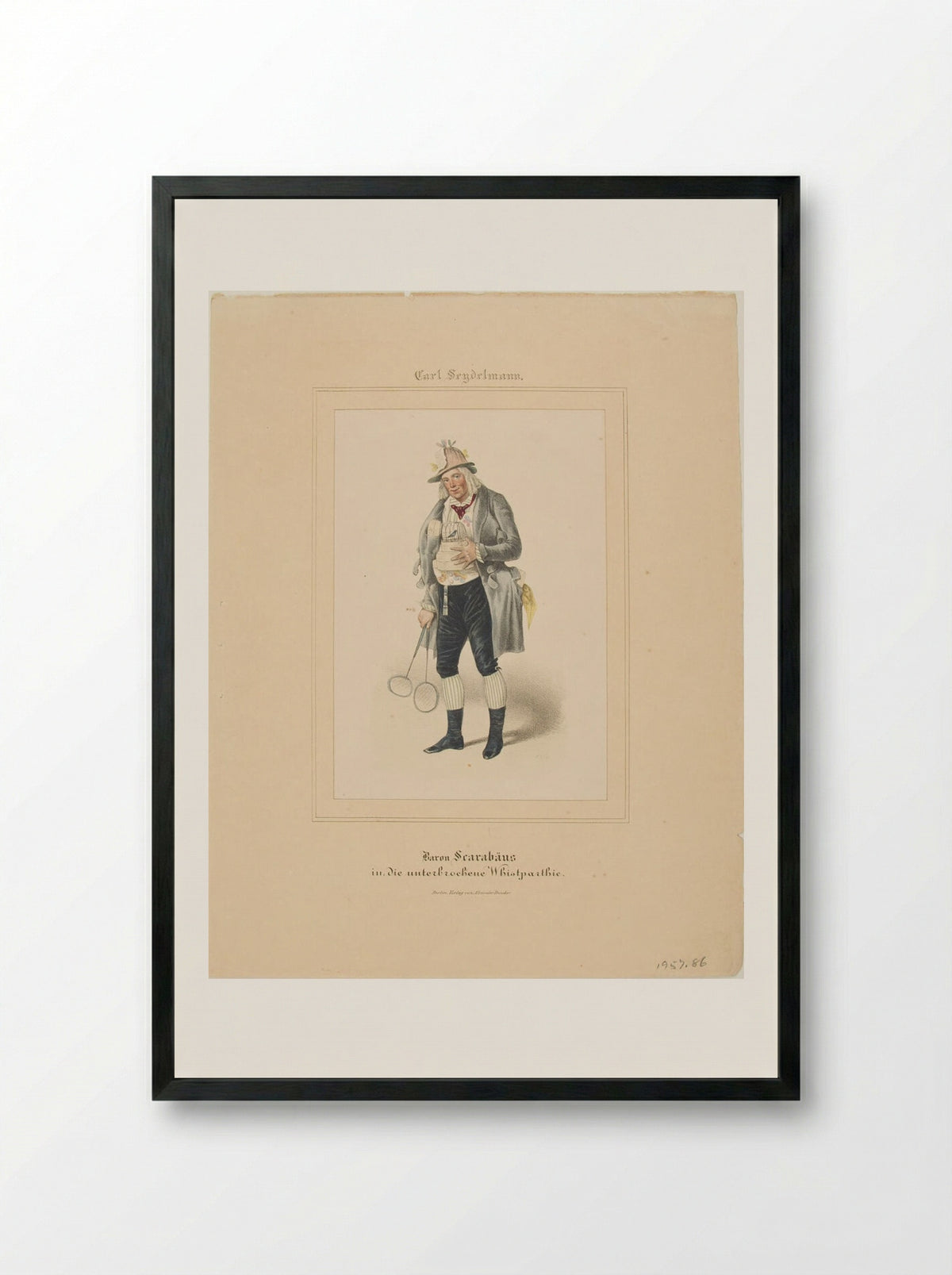Baron Scarabäus, in the Interrupted Whist Party - Theodor Hosemann - Framed Print Black